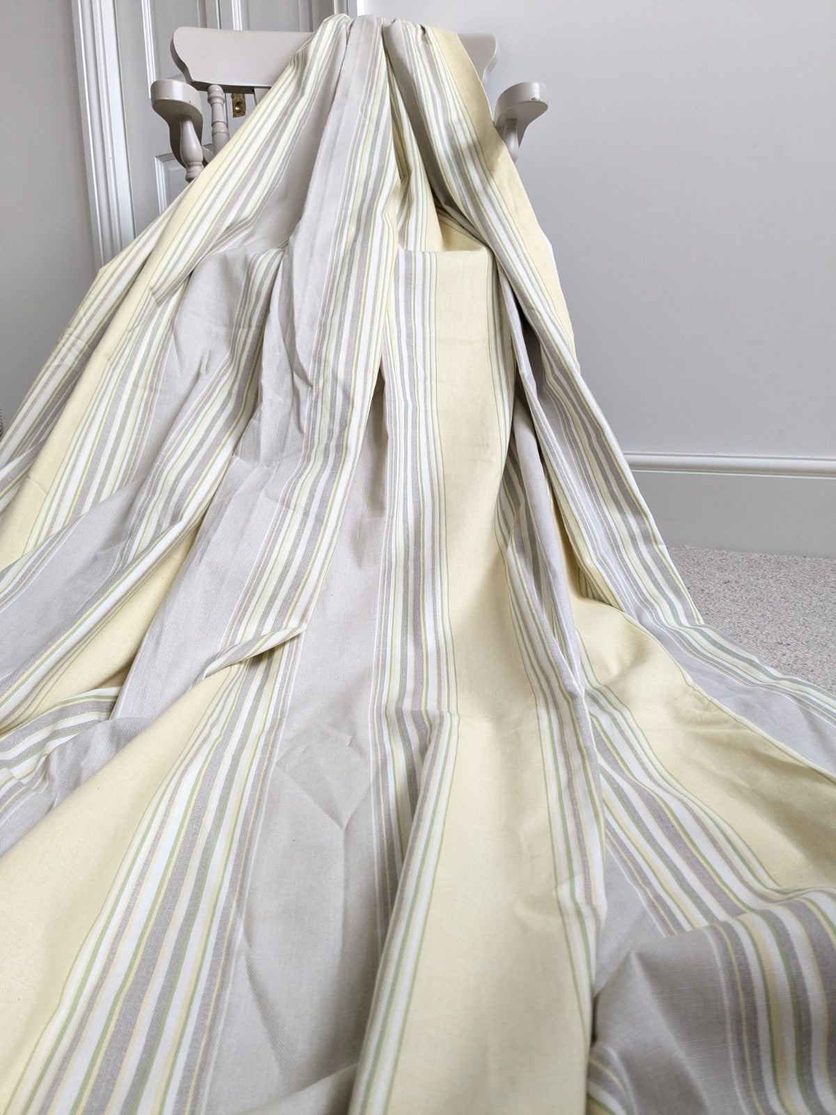 Laura Ashley Yellow Beige Striped Curtains 90 x 90 in Large Long Cotton Heavy