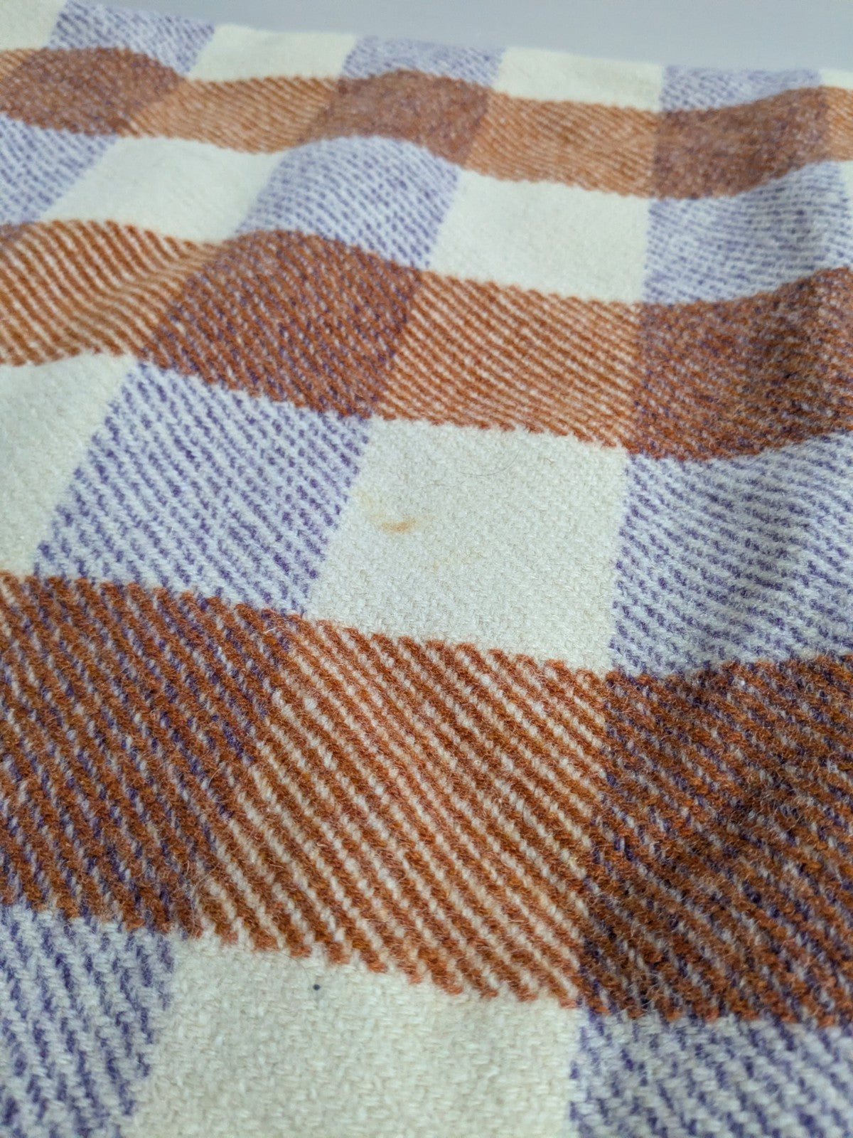 Vintage Welsh Wool Blanket Cream Orange Purple Bedspread Throw 200x190cm READ D