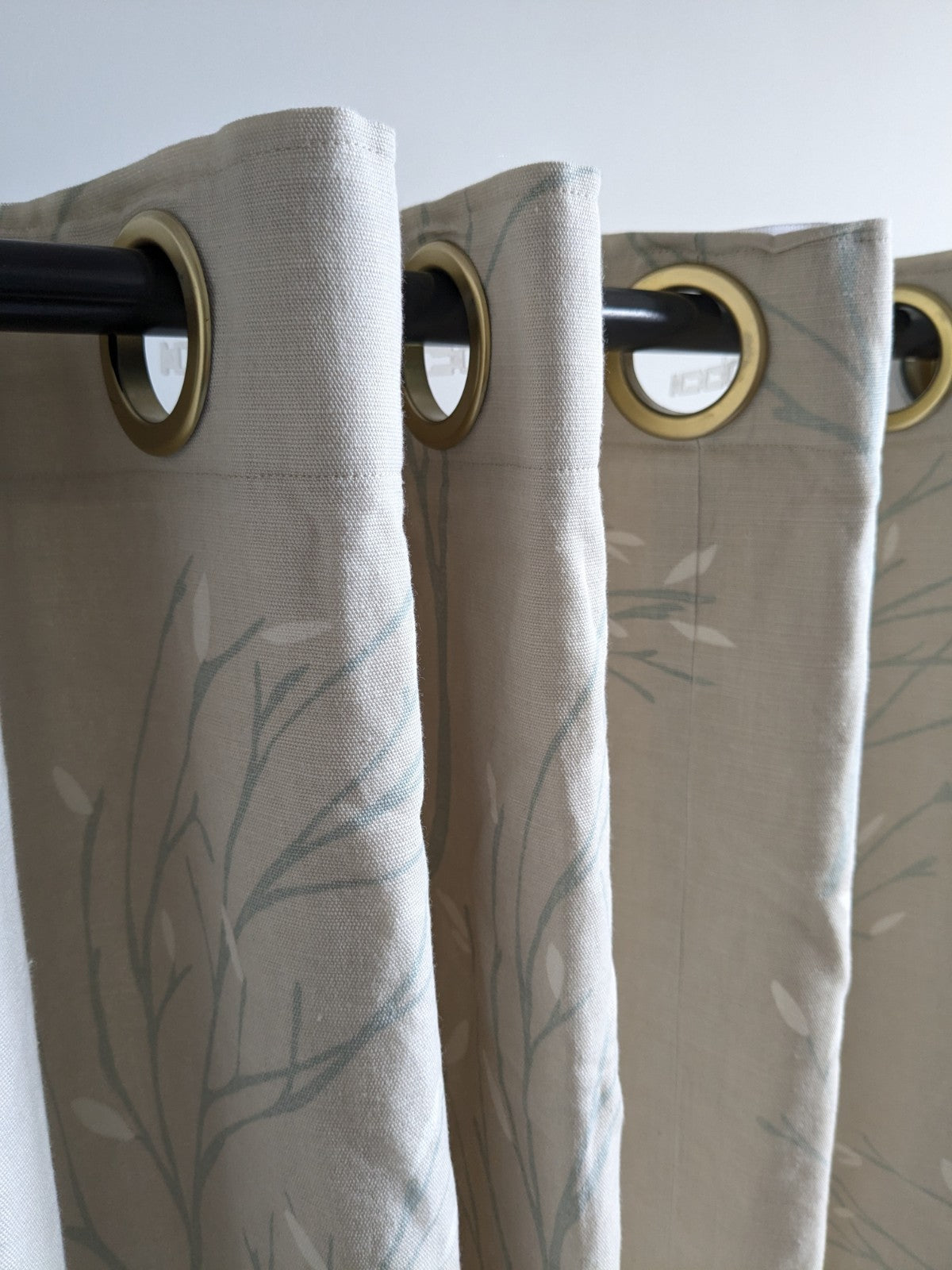 Laura Ashley Pussy Willow Lined Eyelet Curtains Beige MTM Extra Wide 82 x L46in