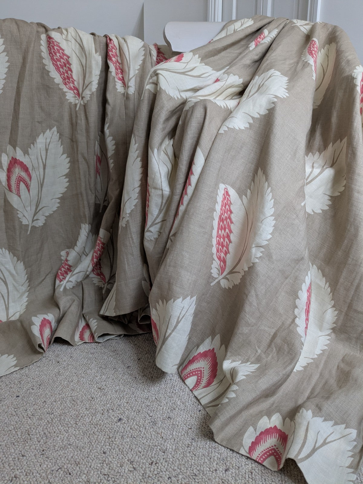 Sanderson Curtains Pencil Pleat D54 x W74 in Beige Pink Linen Lined