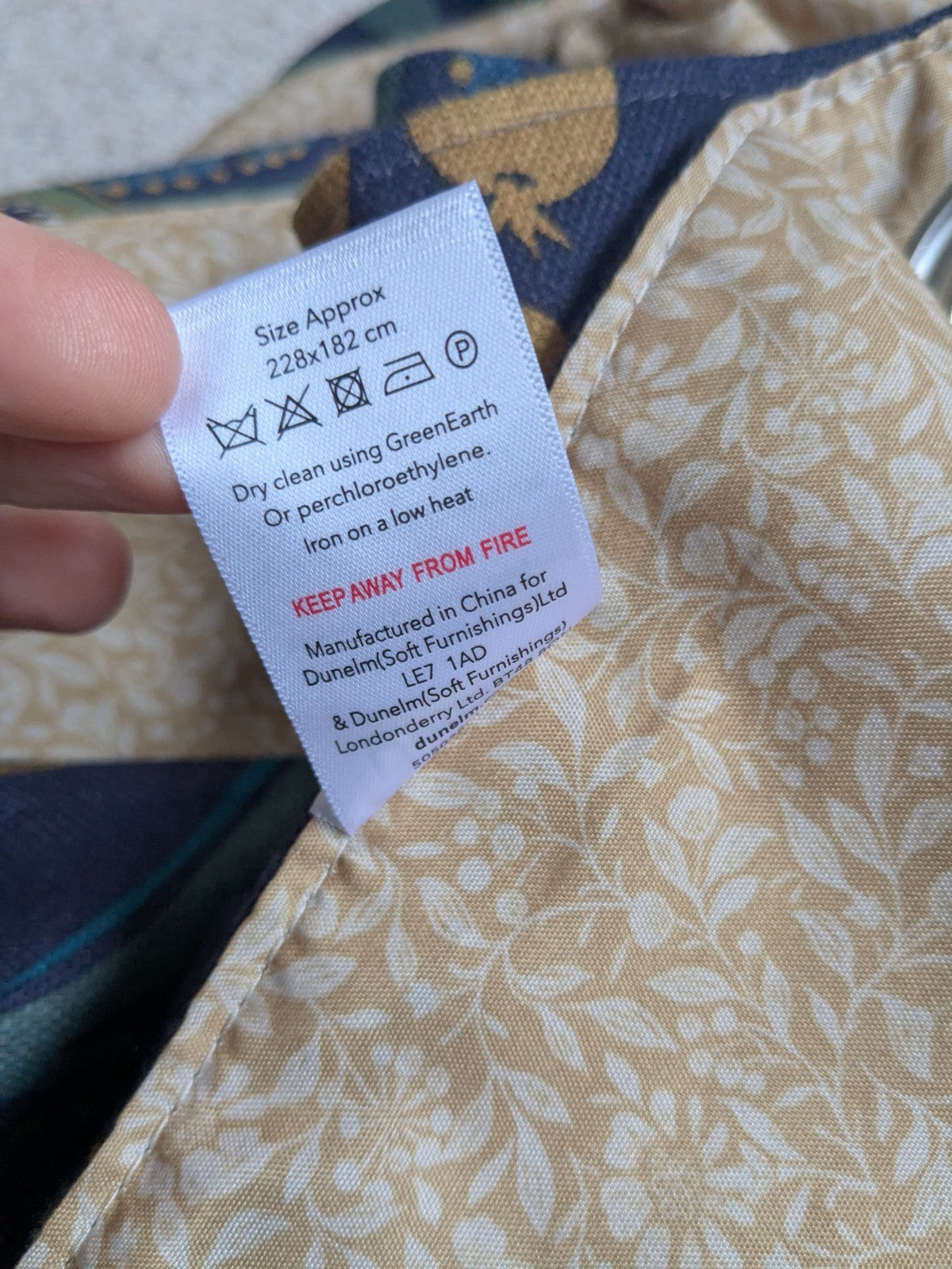 Dunelm Curtains W228 x L182 cm Havisham Navy Blue Fully Lined Eyelet Bird Print