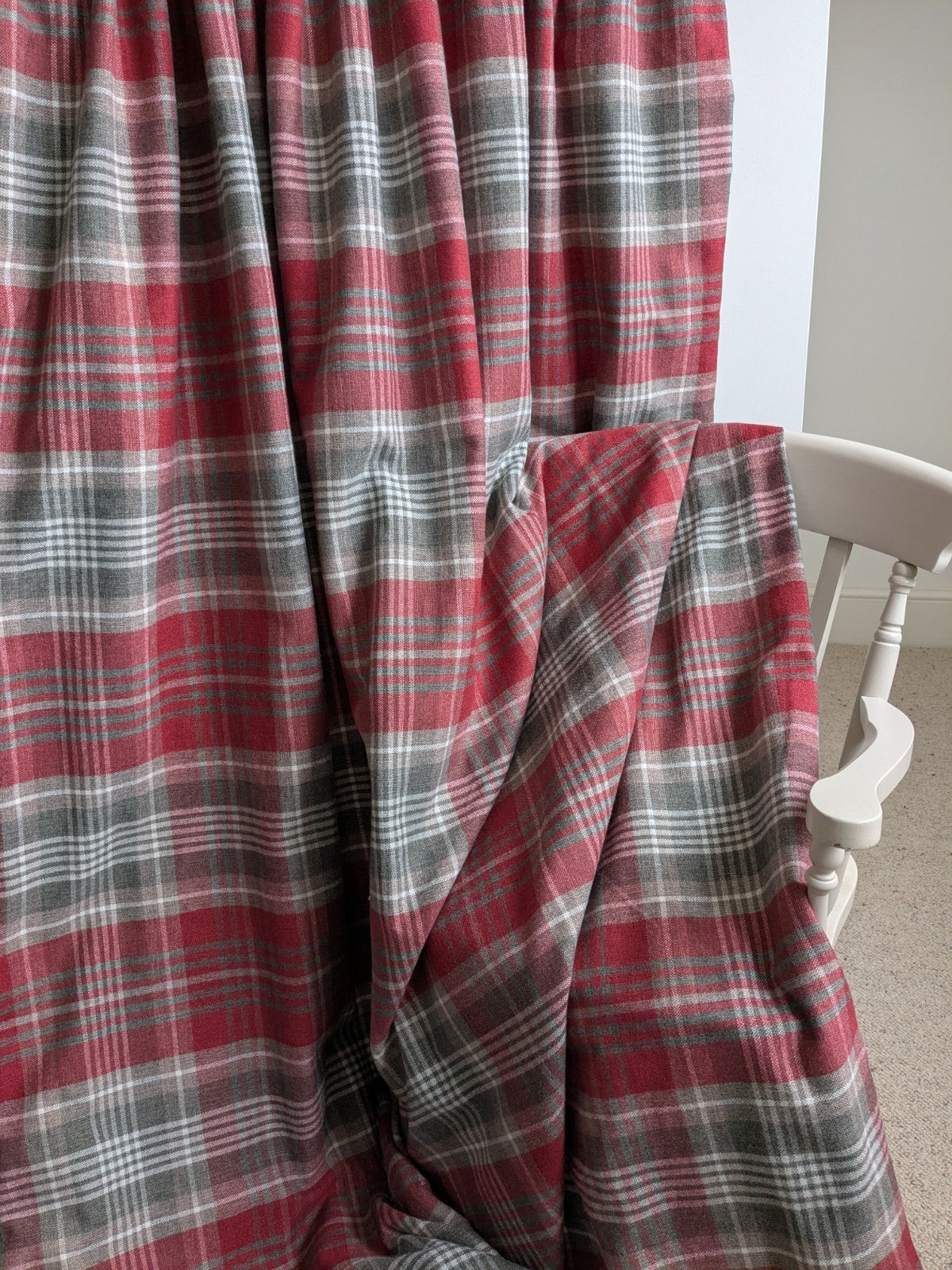NEXT Thick Red Tartan Blackout Door Curtain L84 x W66 in Fleece Warm Rod Pocket