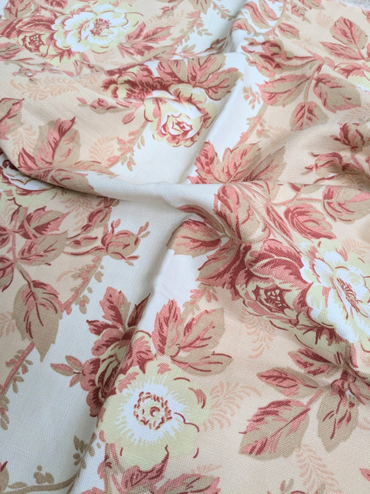 Laura Ashley Fabric Linen Cotton Remnant 1994 Pink Cream Floral 53 x 35 in