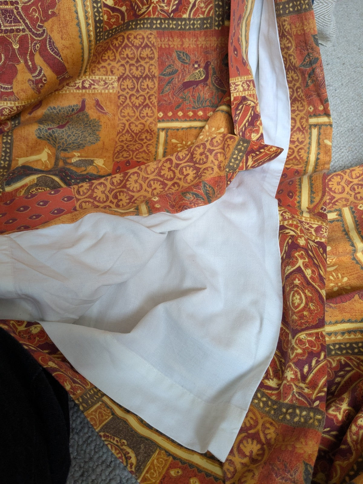 Vintage Raj Elephant Patchwork Design Gold Detailing Orange Curtains W58" x L68"