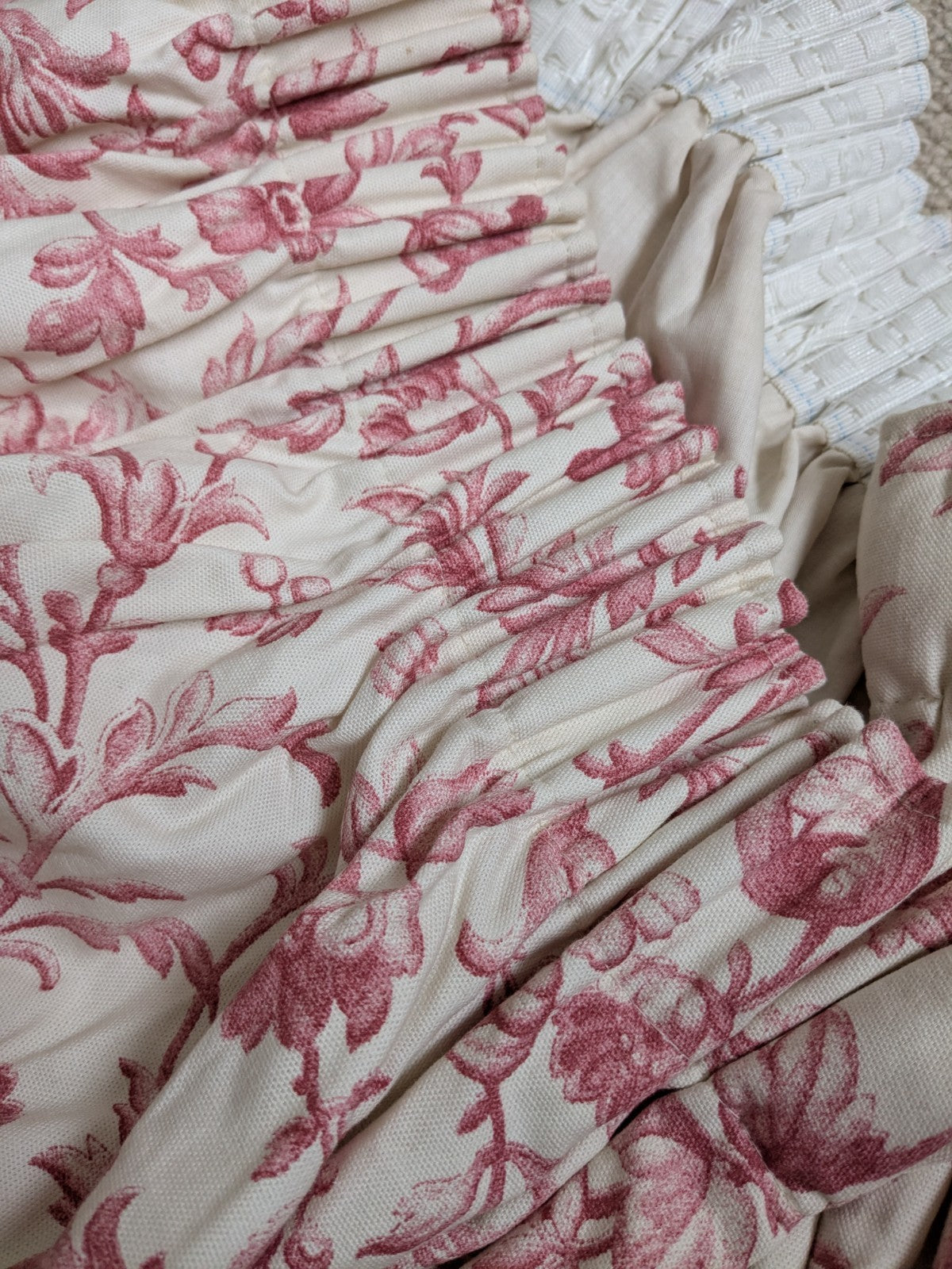 Laura Ashley Curtains W88 x D88in Red Scroll Off-white Lined Pencil Pleat