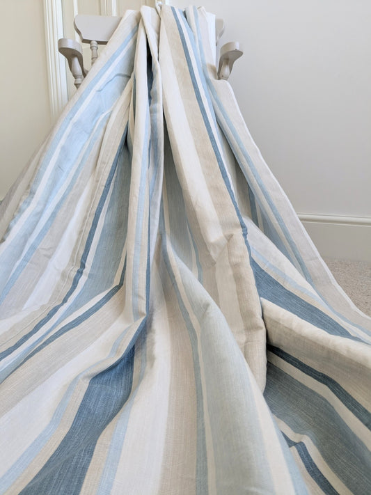 Laura Ashley Stripe Blue Curtains Pinch Pleat W102 x D206cm Fleece Lined
