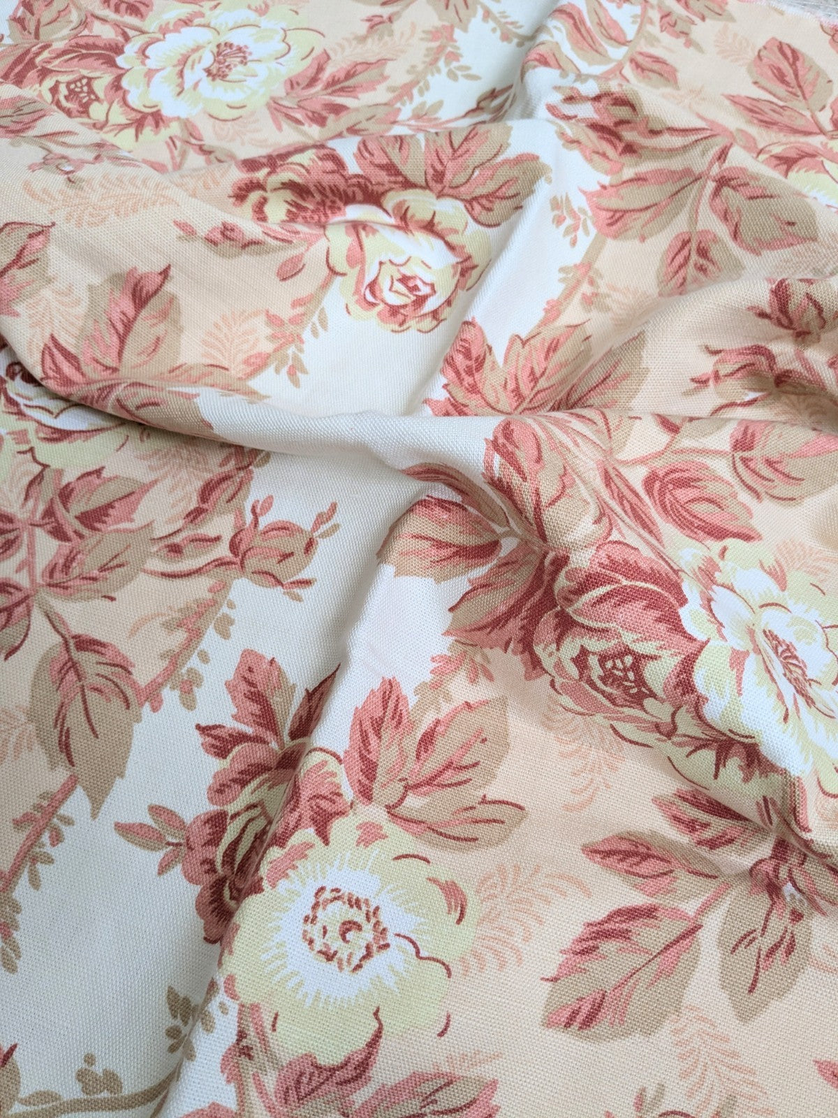 Laura Ashley Fabric Linen Cotton Remnant 1994 Pink Cream Floral 53 x 35 in