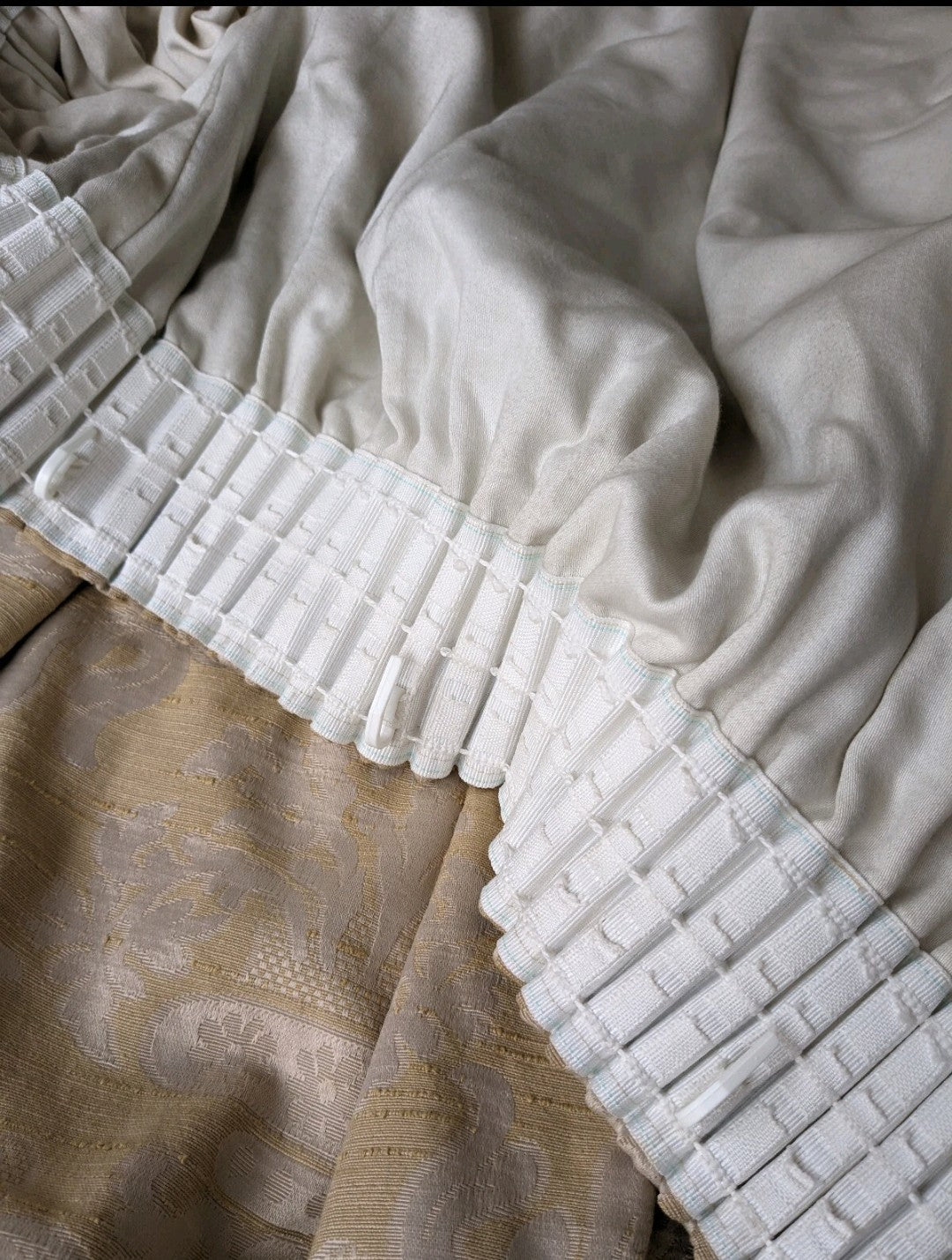 Damask Lined Curtains W140 x L85 in Extra Wide Long Beige Satin Jacquard Heavy