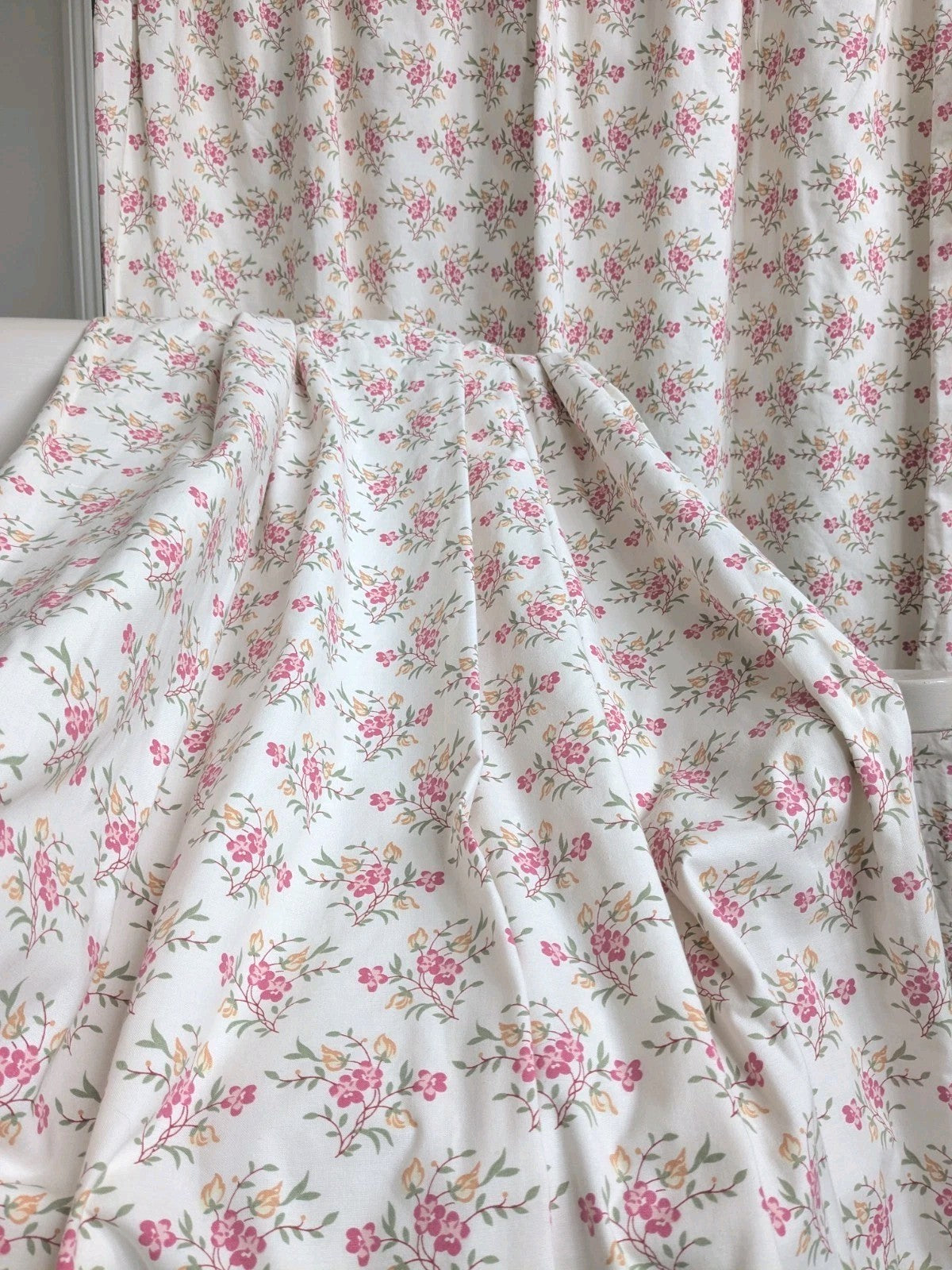 Vintage Laura Ashley Floral Curtains 1990 Off-white Pink Orange W43 x L49" 