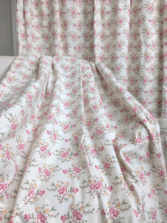 Vintage Laura Ashley Floral Curtains 1990 Off-white Pink Orange W43 x L49" 