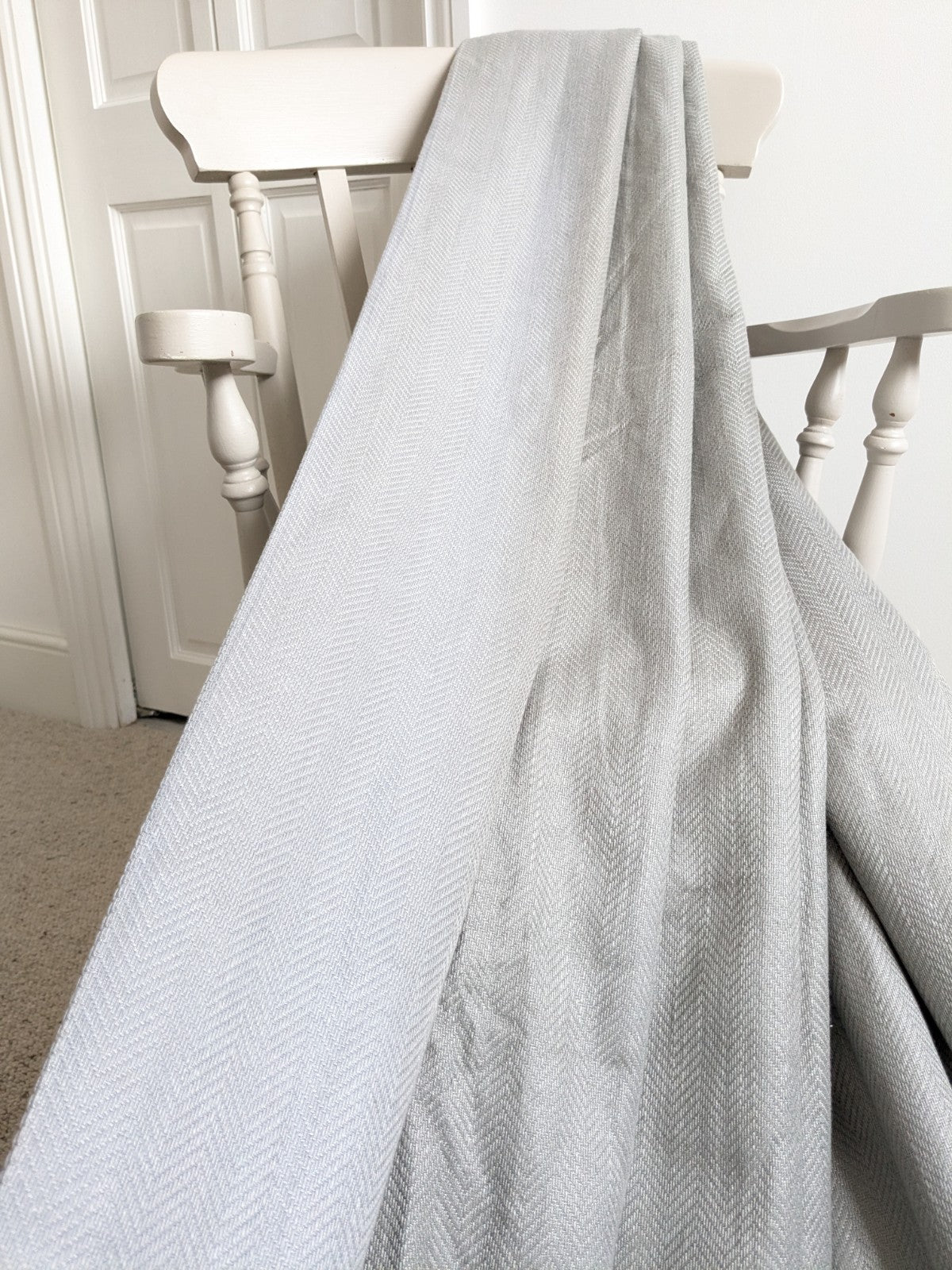 Laura Ashley Curtains W155 x L228cm Grey Herringbone Eyelet Lined Long
