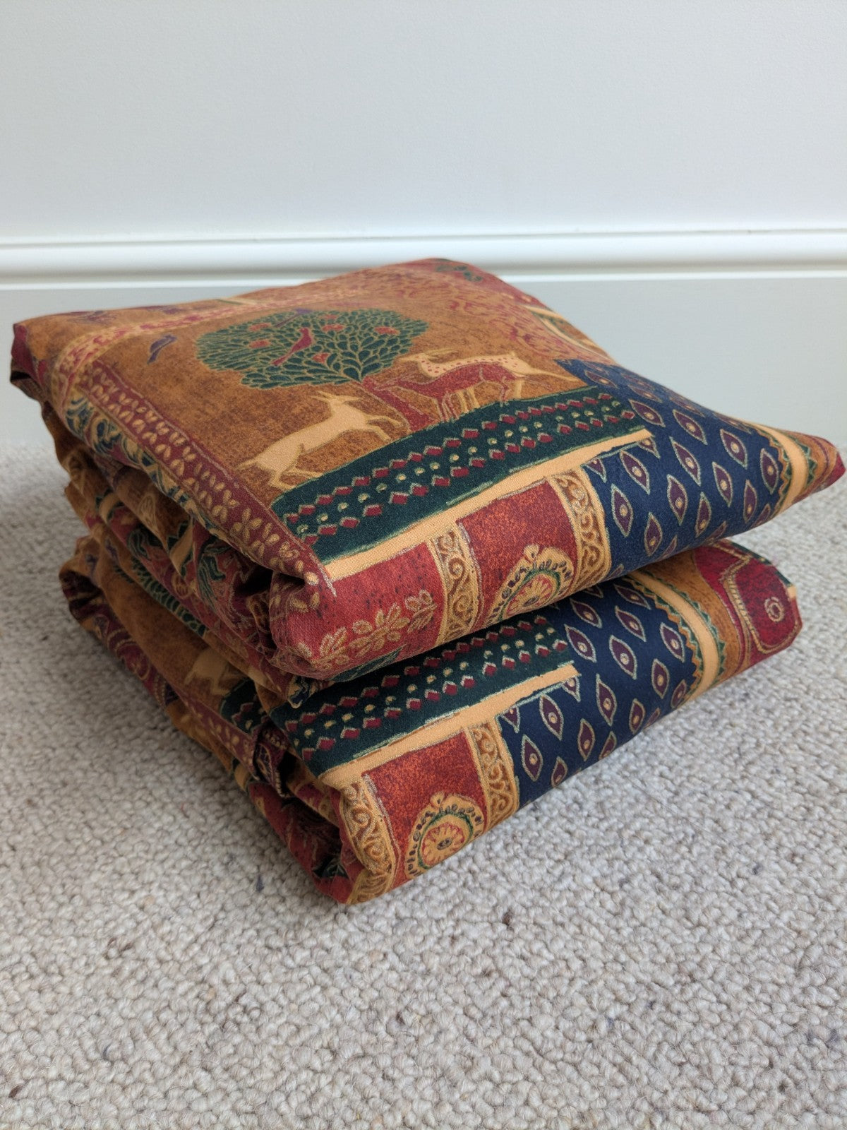 Vintage Raj Elephant Patchwork Design Gold Batik Details Curtains W72" x L70"