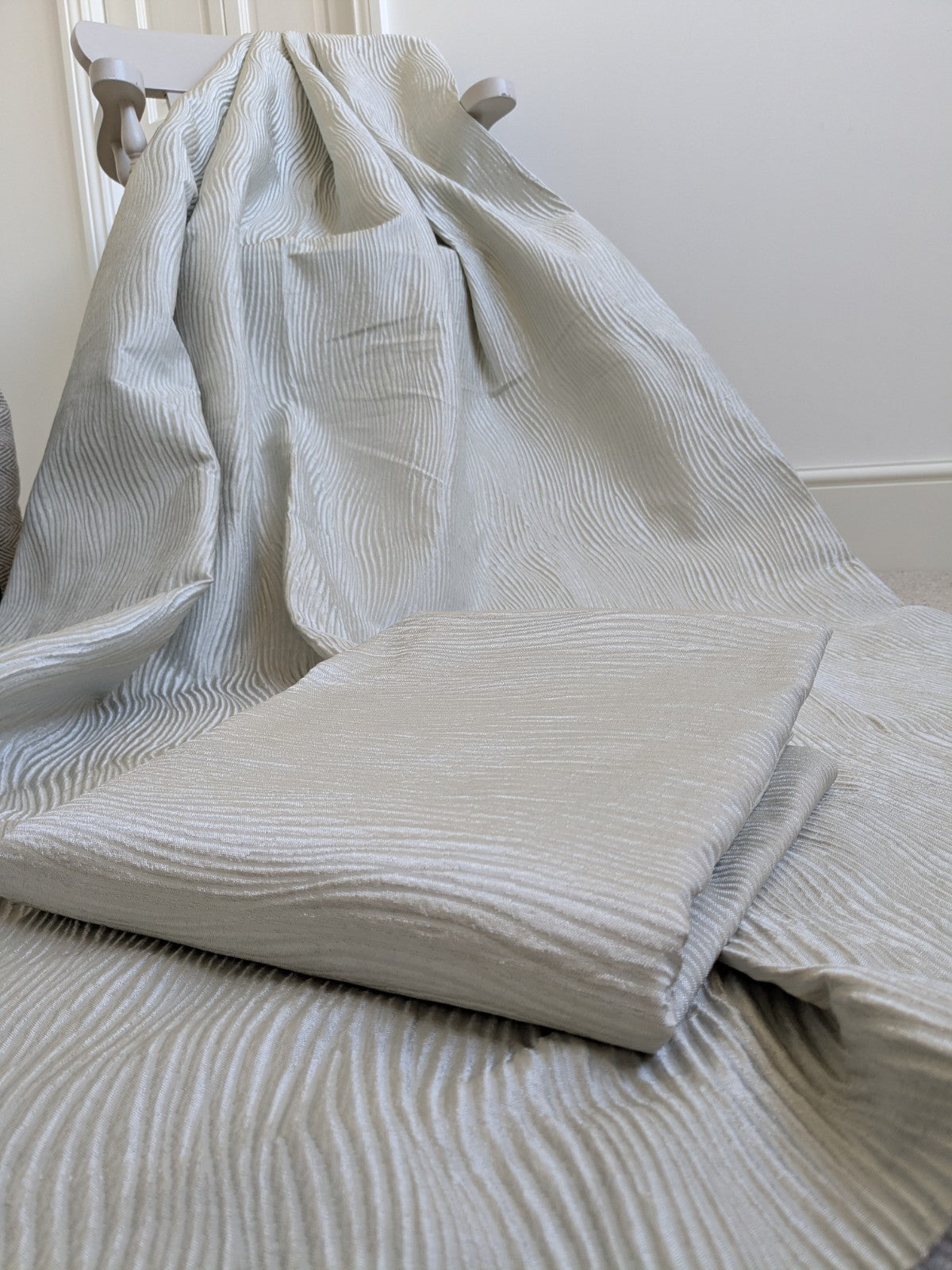 Next Grey Silver Eyelet Curtains Textured Wavy Long W135 x L229cm (53X90") READ 