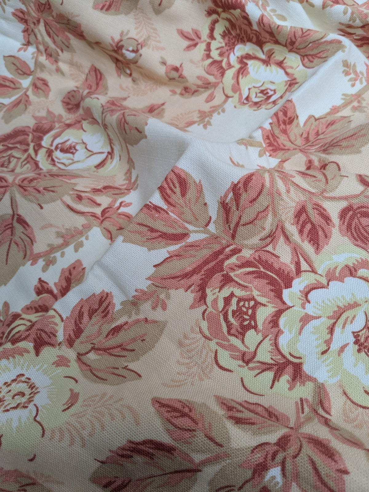 Laura Ashley Fabric Linen Cotton Remnant 1994 Pink Cream Floral 53 x 35 in