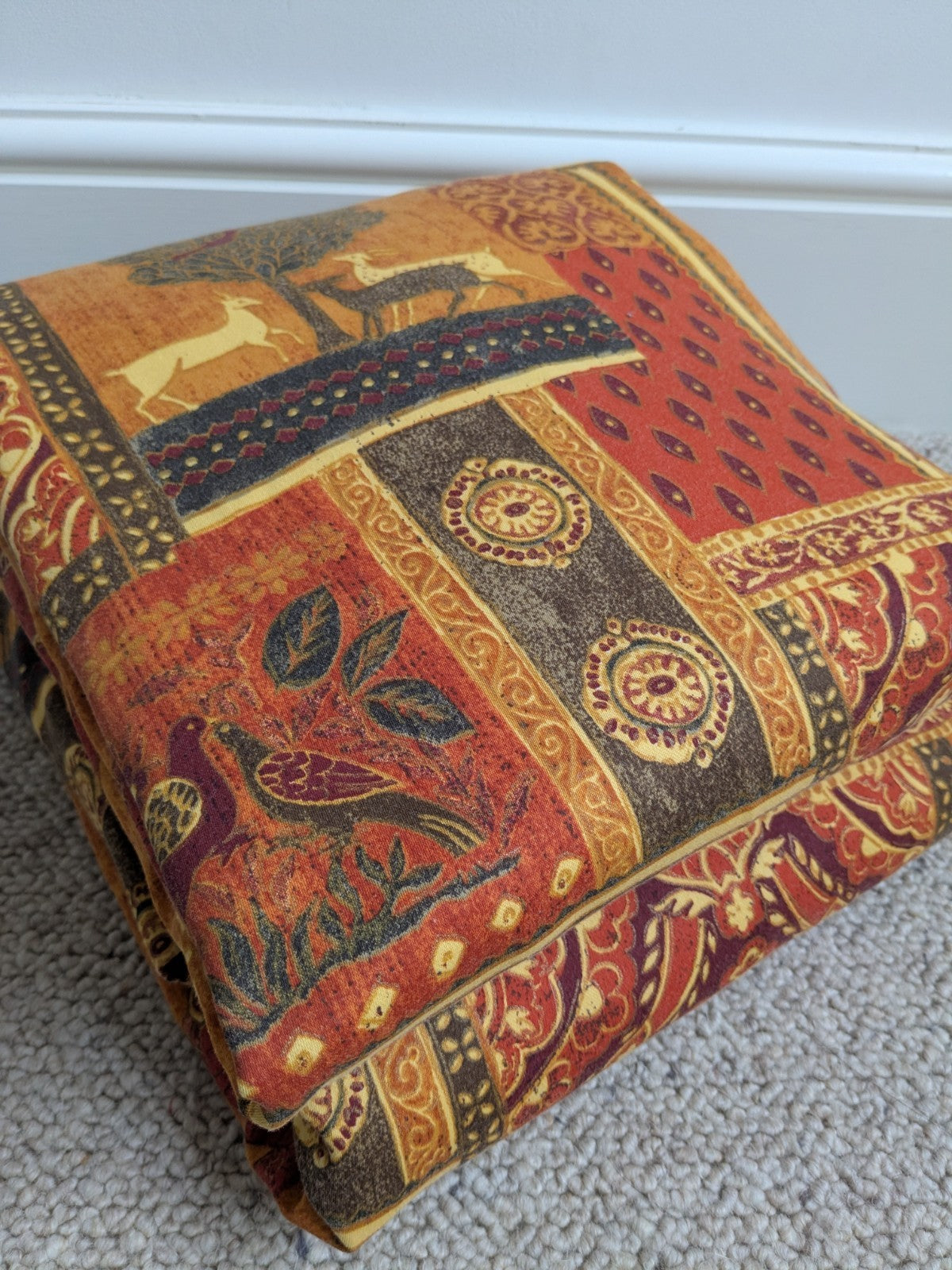 Vintage Raj Elephant Patchwork Design Gold Detailing Orange Curtains W58" x L68"