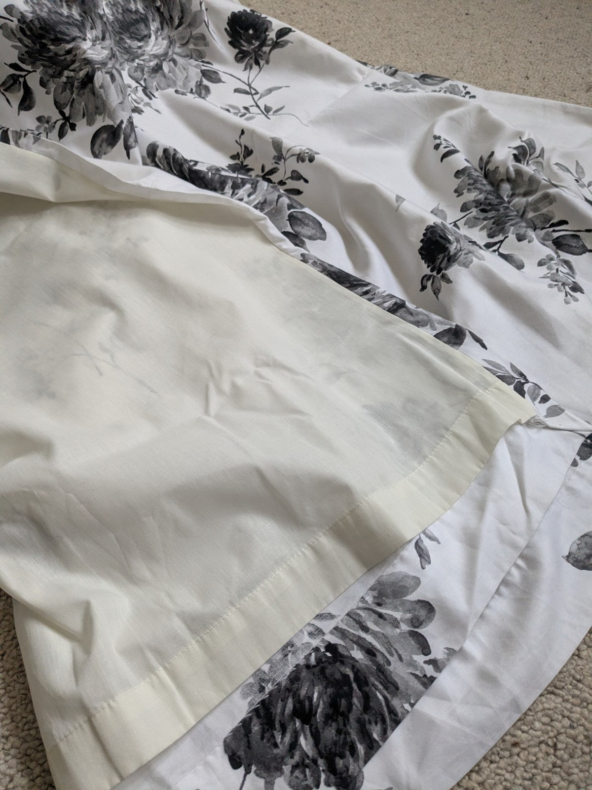 Julian Charles Lined Floral White & Charcoal Long Curtains Eyelet W64" x D90"