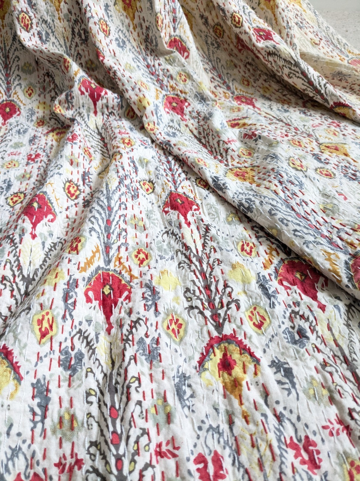 Single Door Curtain Quilted Kantha Throw Pencil W134 x 206 cm Red Yellow READ D.