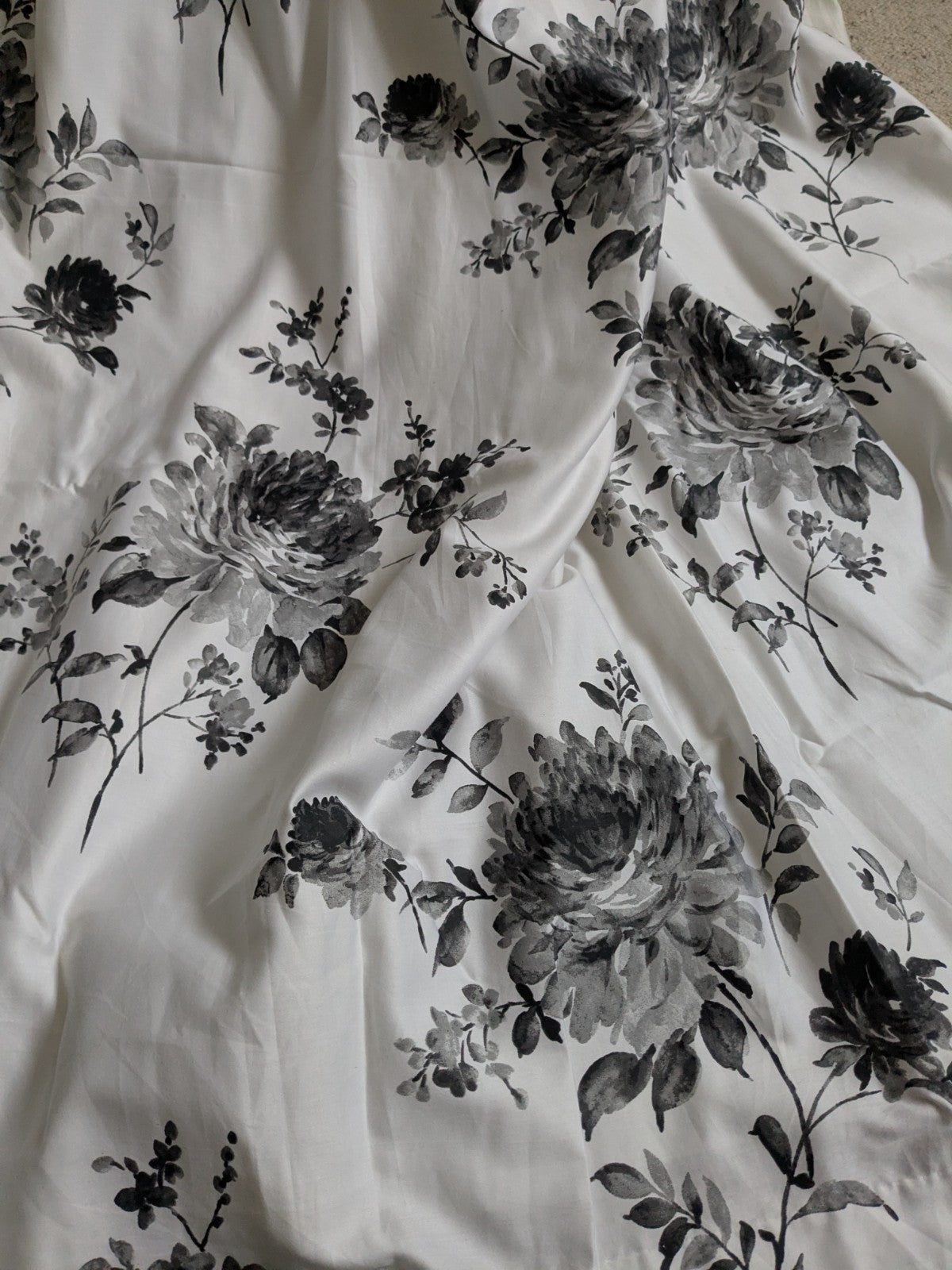 Julian Charles Lined Floral White & Charcoal Long Curtains Eyelet W64" x D90"