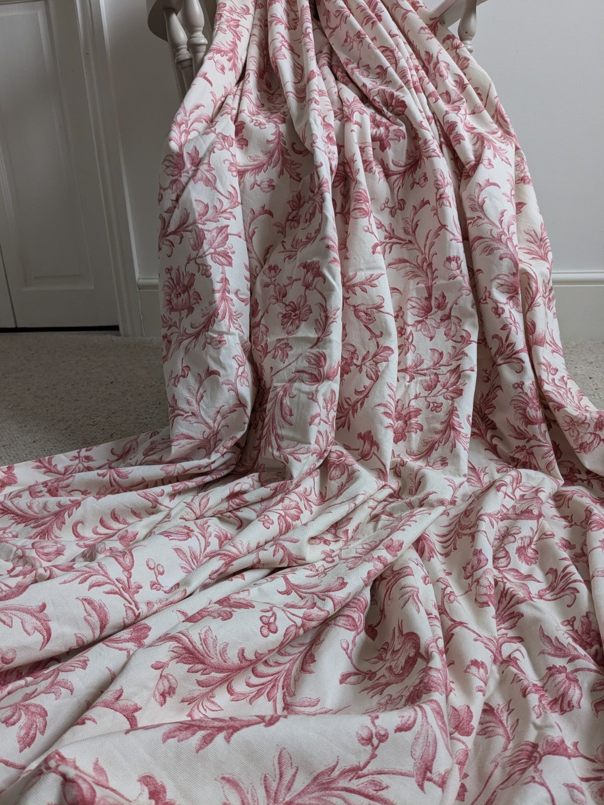 Laura Ashley Curtains W88 x D88in Red Scroll Off-white Lined Pencil Pleat