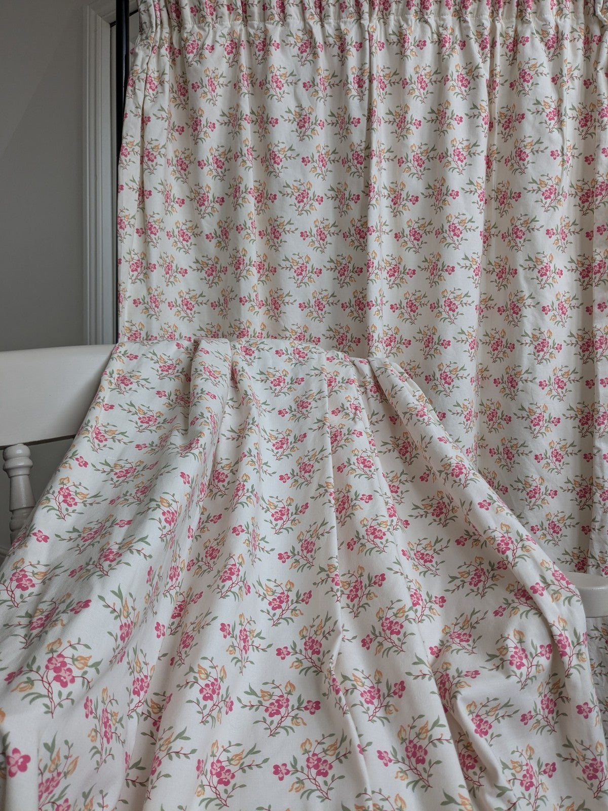 Vintage Laura Ashley Floral Curtains 1990 Off-white Pink Orange W43 x L49" 