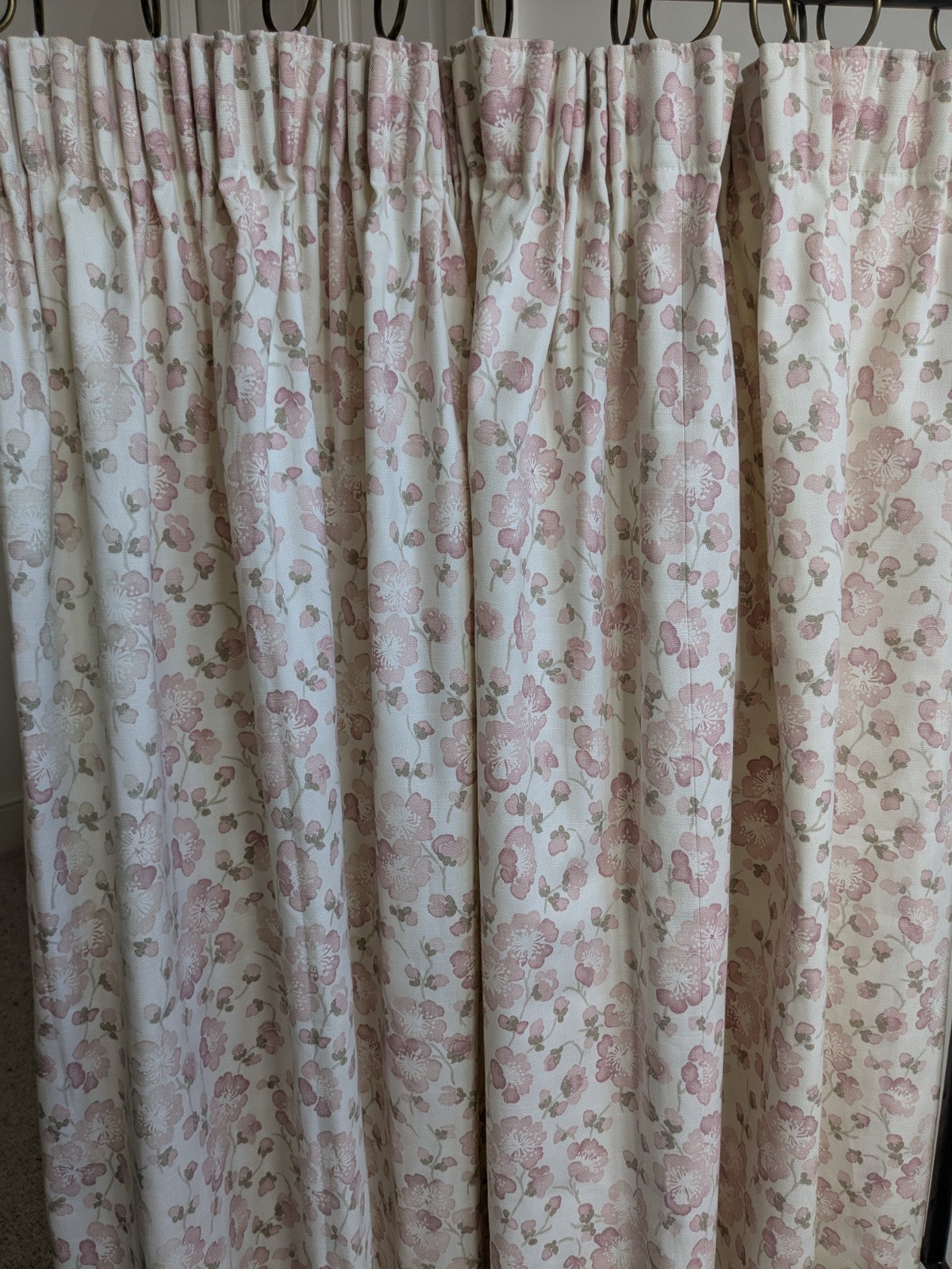Blendworth Fabric Single Curtain D48 x W70in Pink Blossom Pencil Pleat Cottage