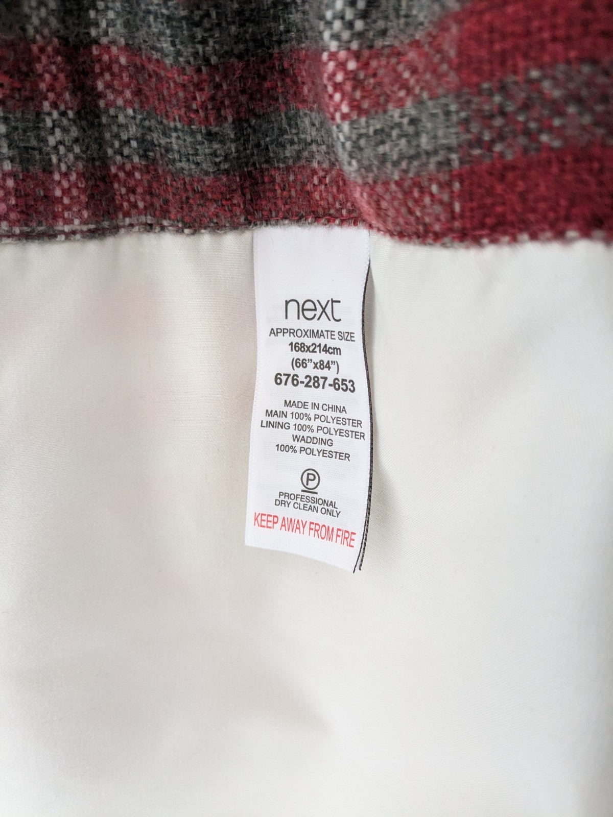 NEXT Thick Red Tartan Blackout Door Curtain L84 x W66 in Fleece Warm Rod Pocket