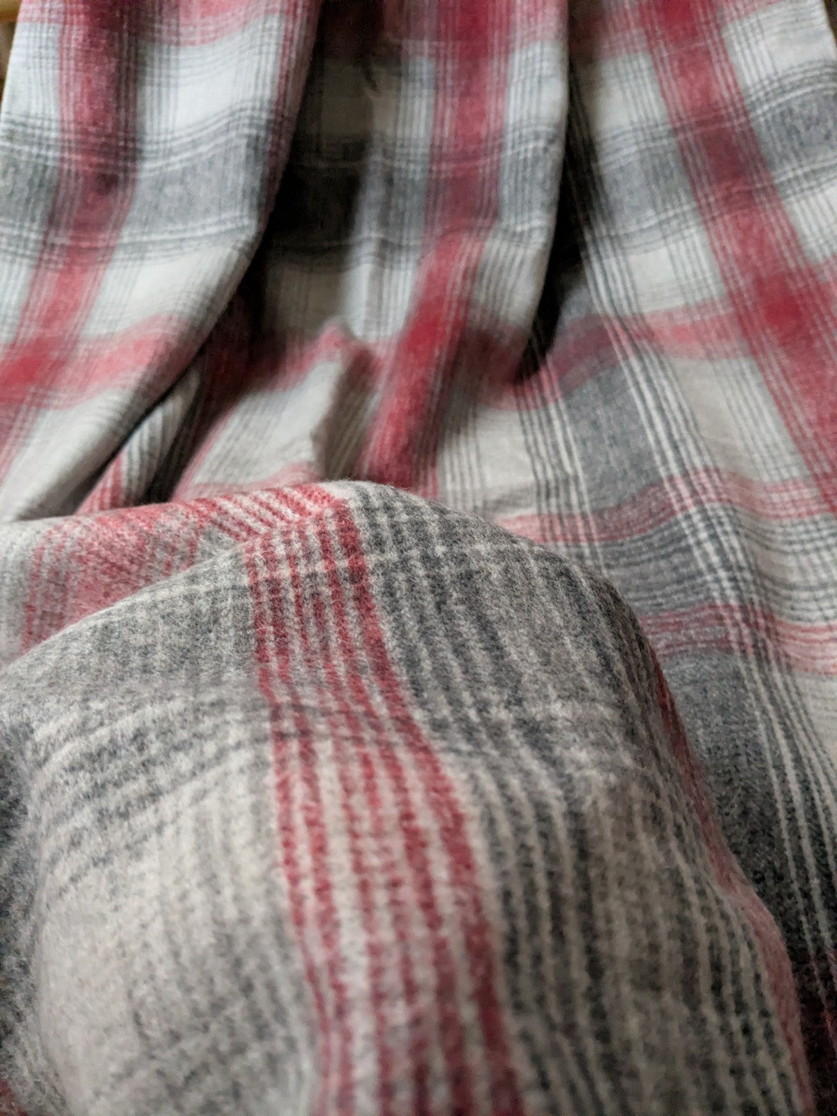 Next Curtains W168 x L229 cm Grey Red Tartan Check Eyelet Long Heavy Faux Wool