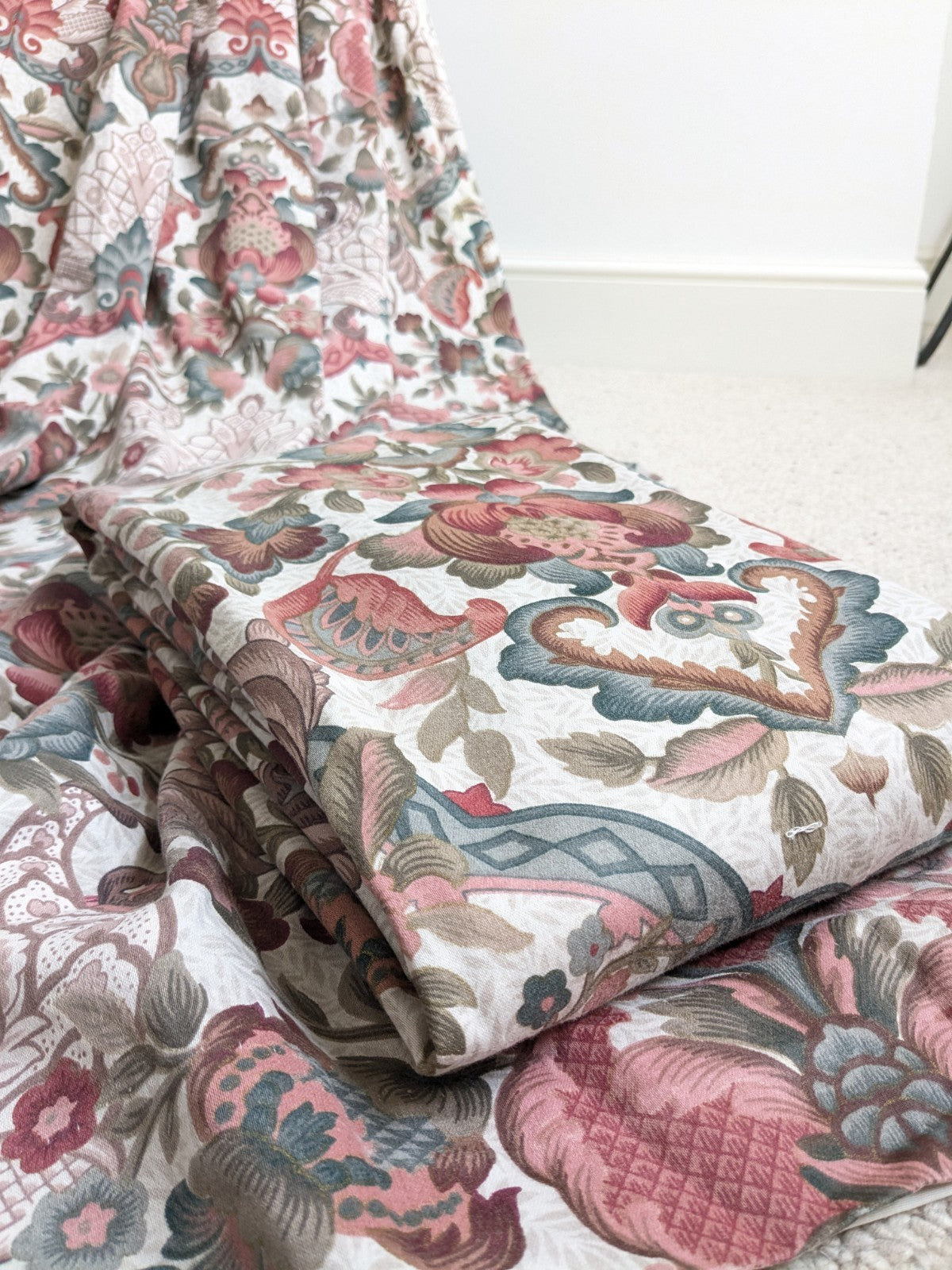 Vintage Jacobean Style Curtains W164 x L220 cm Floral Lined Pink Long READ DESC.