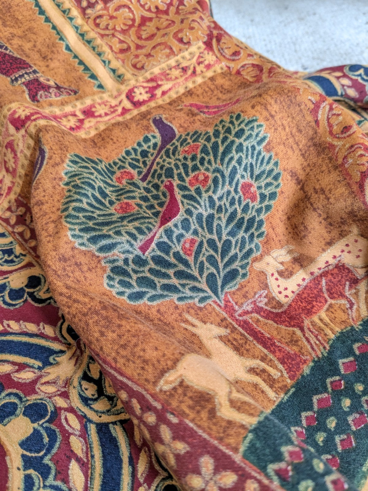 Vintage Raj Elephant Patchwork Design Gold Batik Details Curtains W72" x L70"