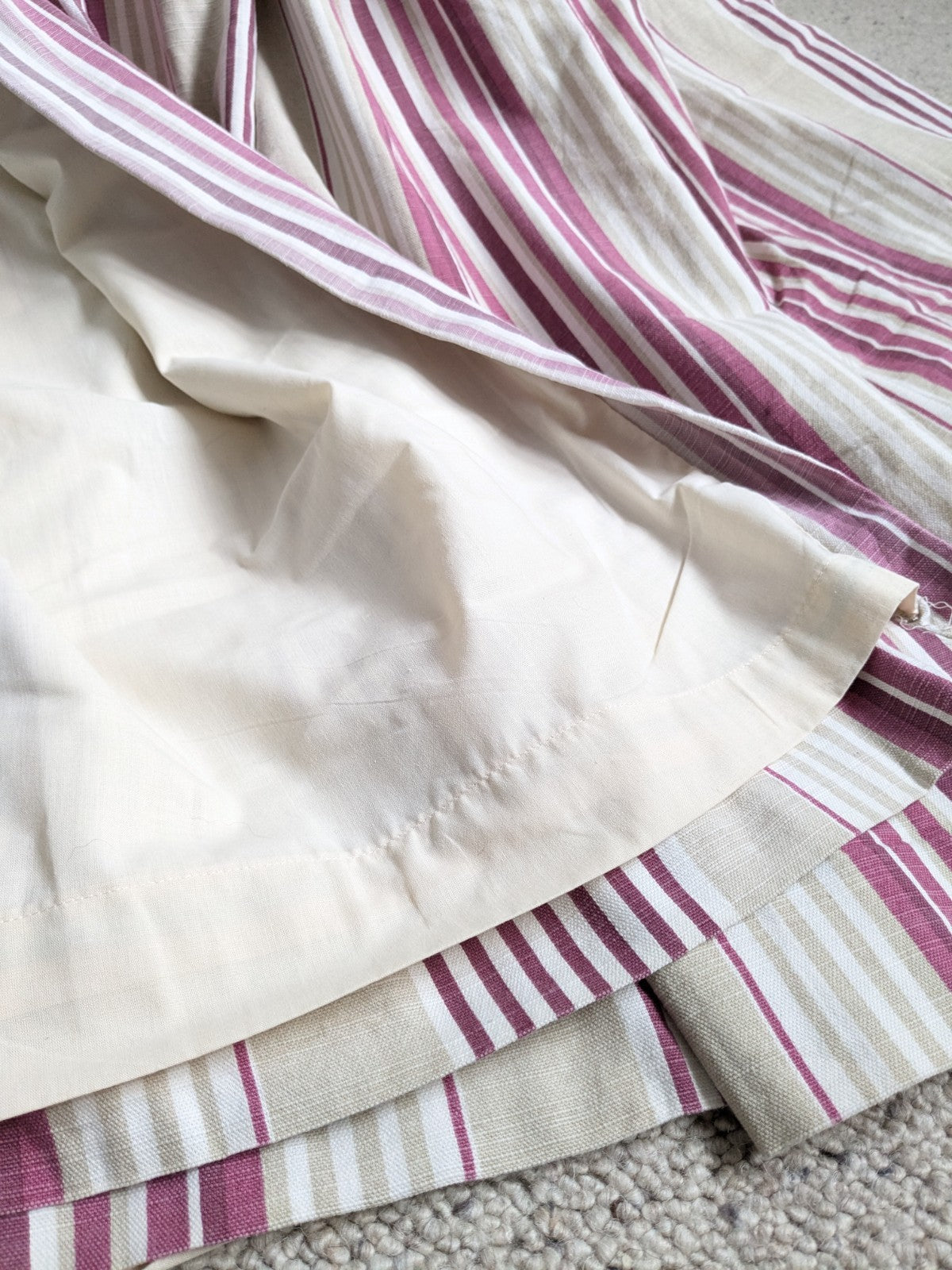 Laura Ashley Curtains W86 x L75 in Beige Pink Striped Lined Pencil Pleat READ D.