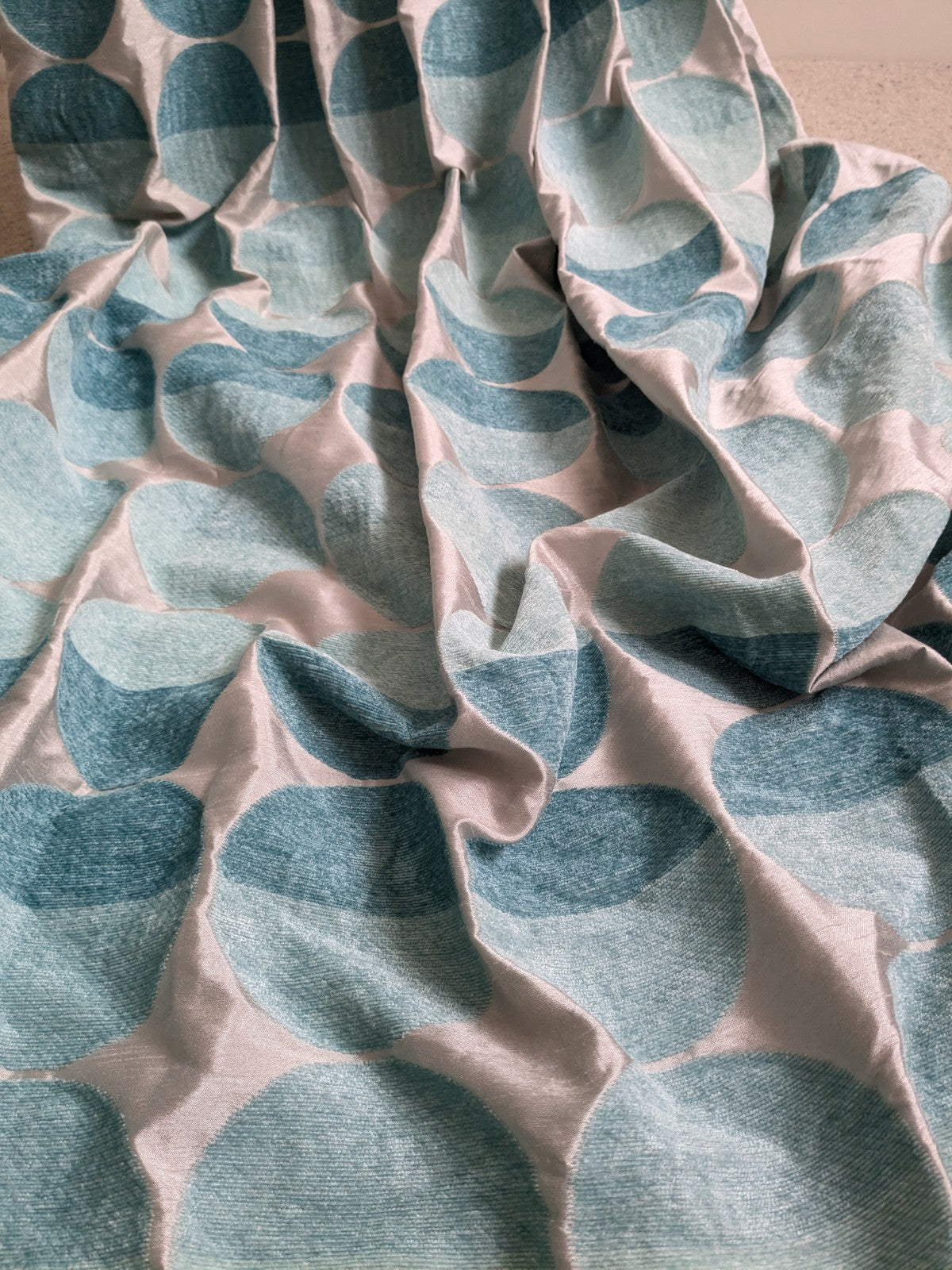 Next Curtains W168 x L229cm Turquoise Beige Eyelet Retro Embroidered Circles