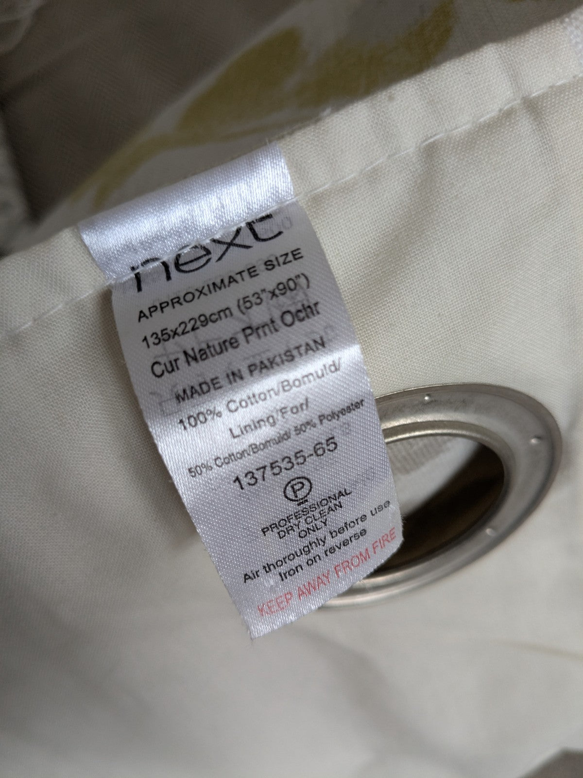 Next Long Cotton Eyelet Curtains 135x229 cm W53xD90in Lined Yellow Floral Beige