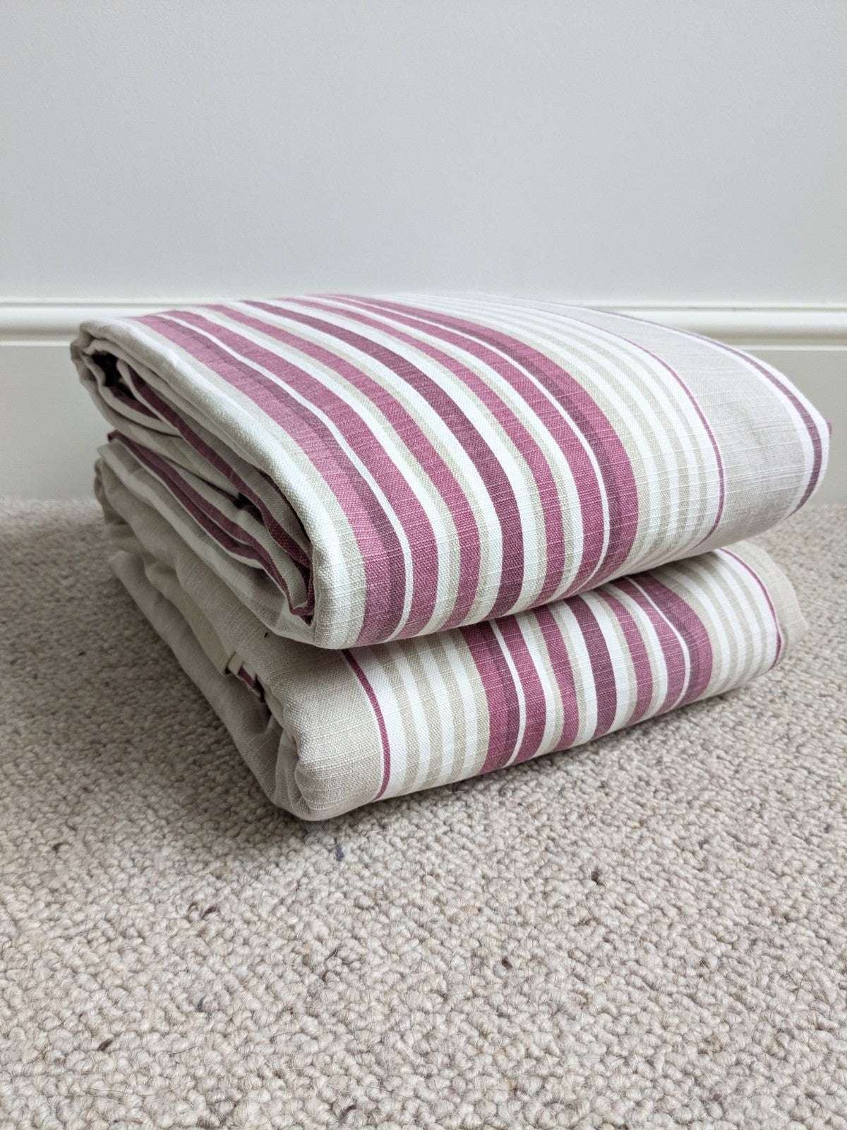 Laura Ashley Curtains W86 x L75 in Beige Pink Striped Lined Pencil Pleat READ D.