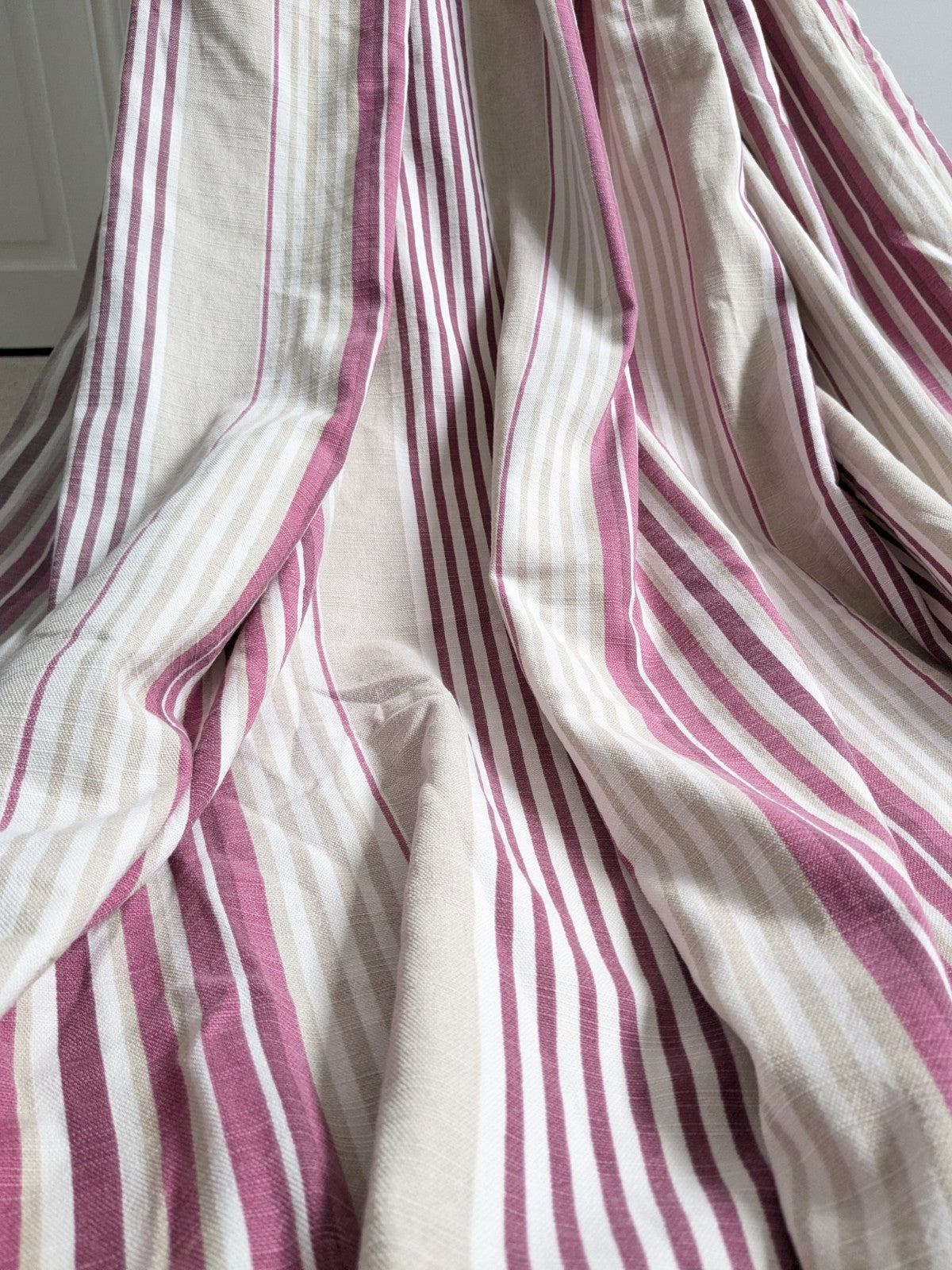 Laura Ashley Curtains W86 x L75 in Beige Pink Striped Lined Pencil Pleat READ D.
