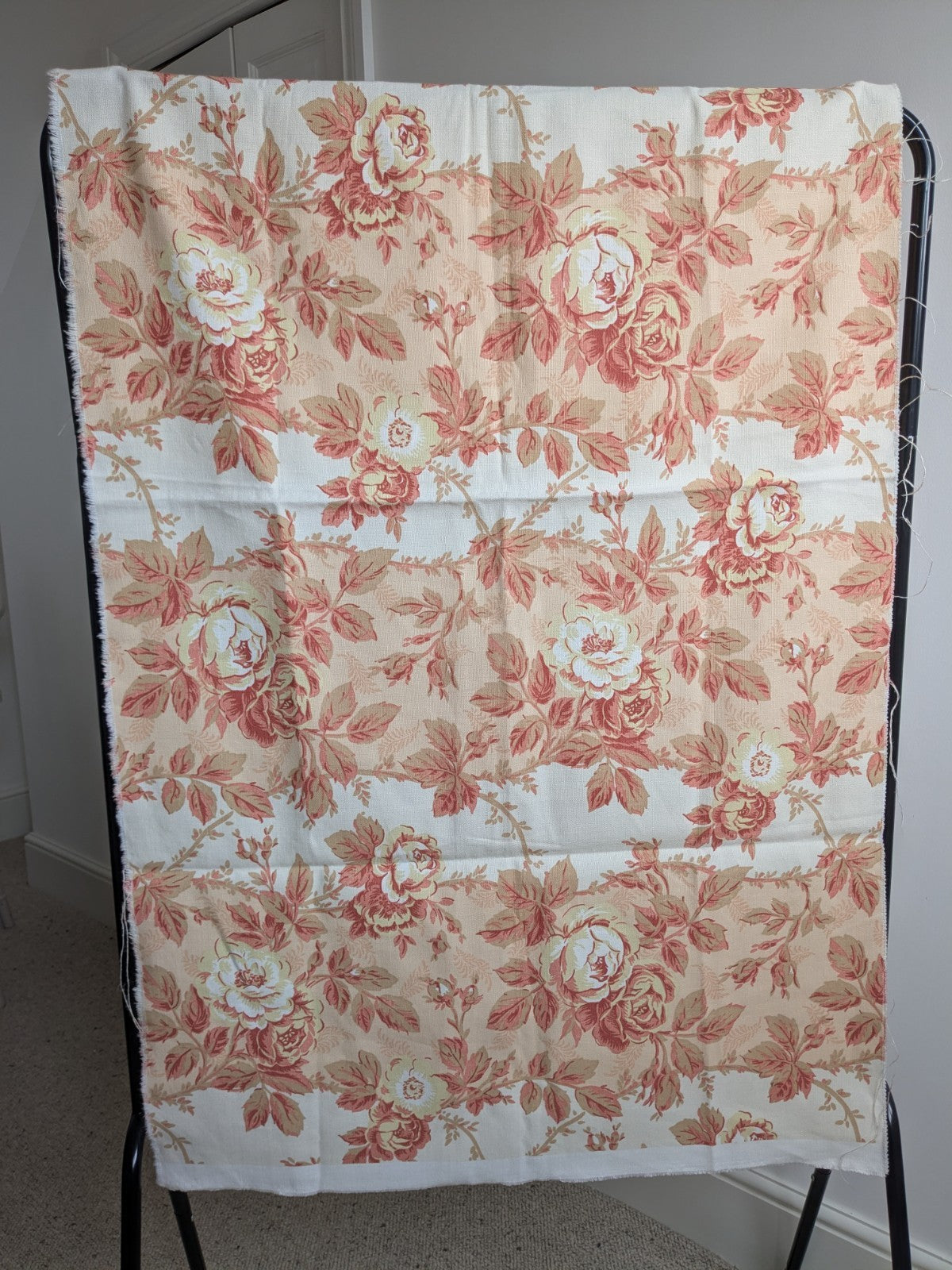 Laura Ashley Fabric Linen Cotton Remnant 1994 Pink Cream Floral 53 x 35 in
