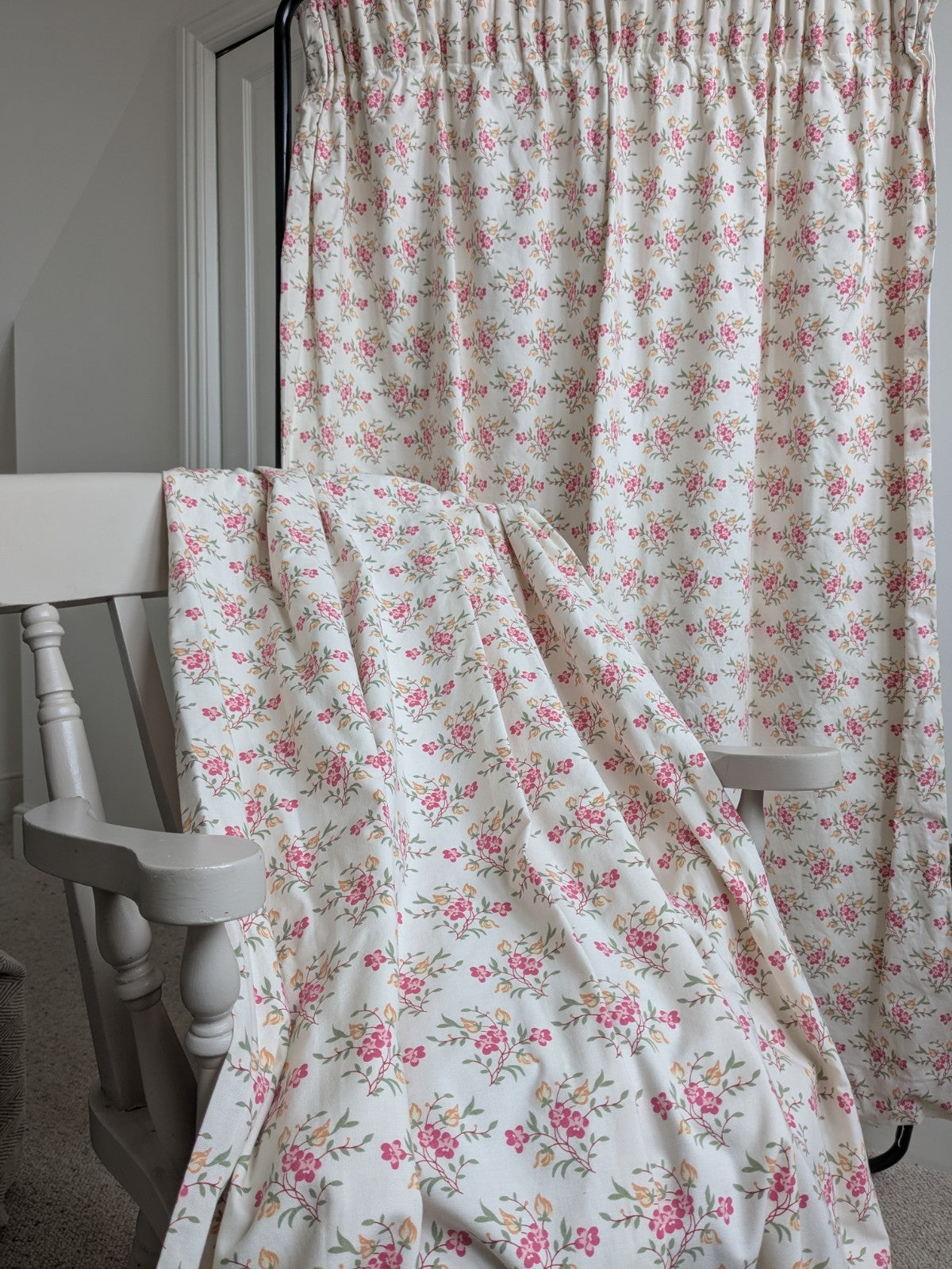 Vintage Laura Ashley Floral Curtains 1990 Off-white Pink Orange W43 x L49" 