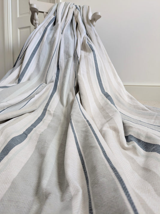 Laura Ashley Curtains W220 x L220 cm Striped Lined Pencil Pleat READ DESCRIPTION