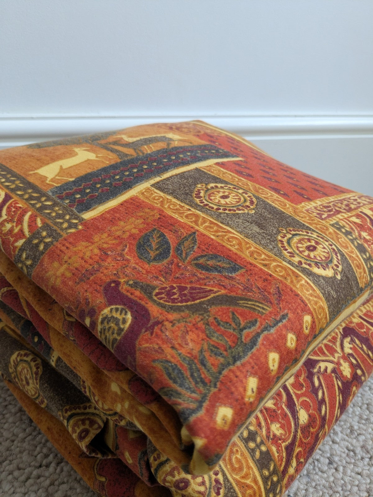 Vintage Raj Elephant Patchwork Design Gold Detailing Orange Curtains W58" x L68"