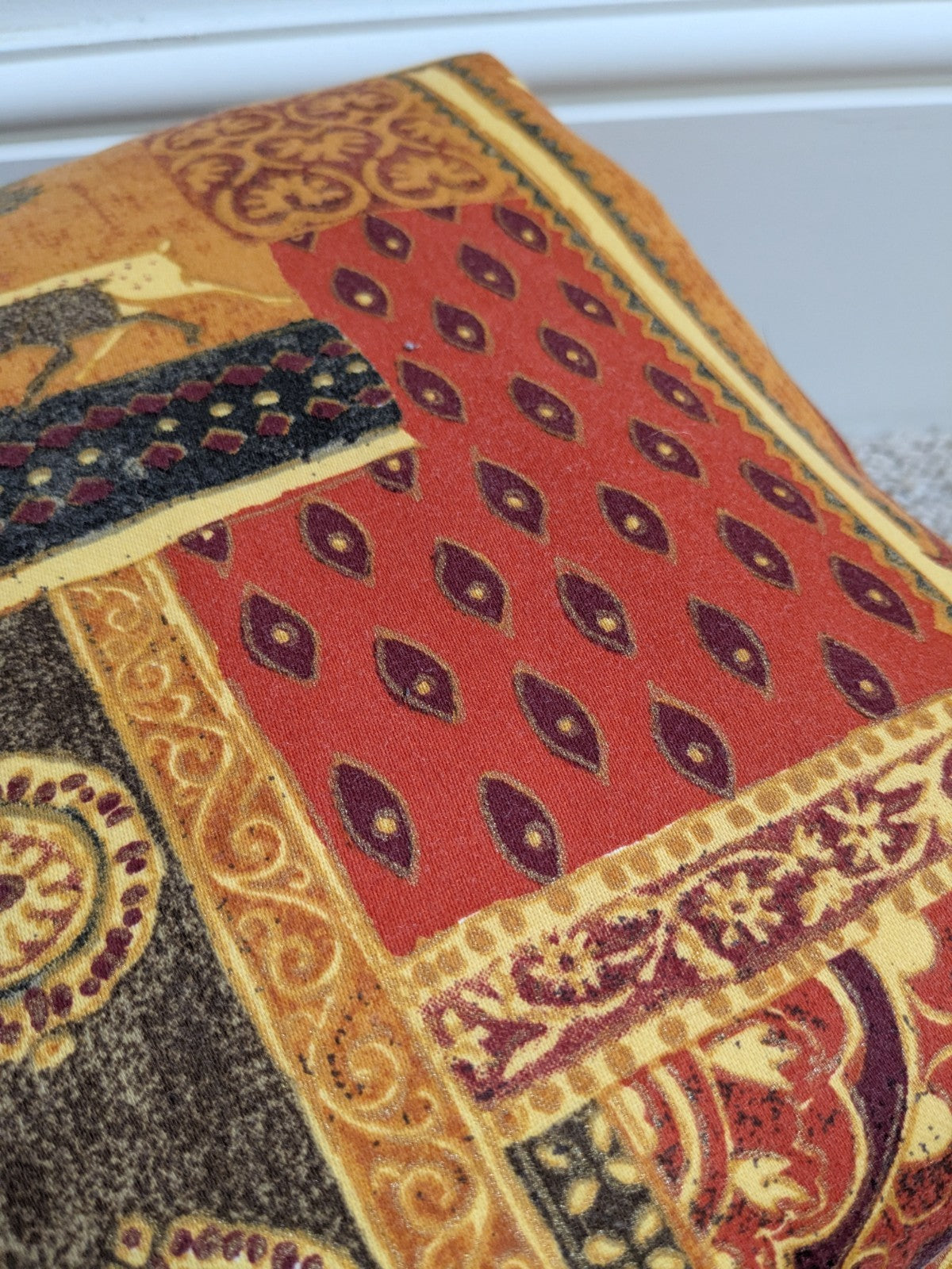 Vintage Raj Elephant Patchwork Design Gold Detailing Orange Curtains W58" x L68"