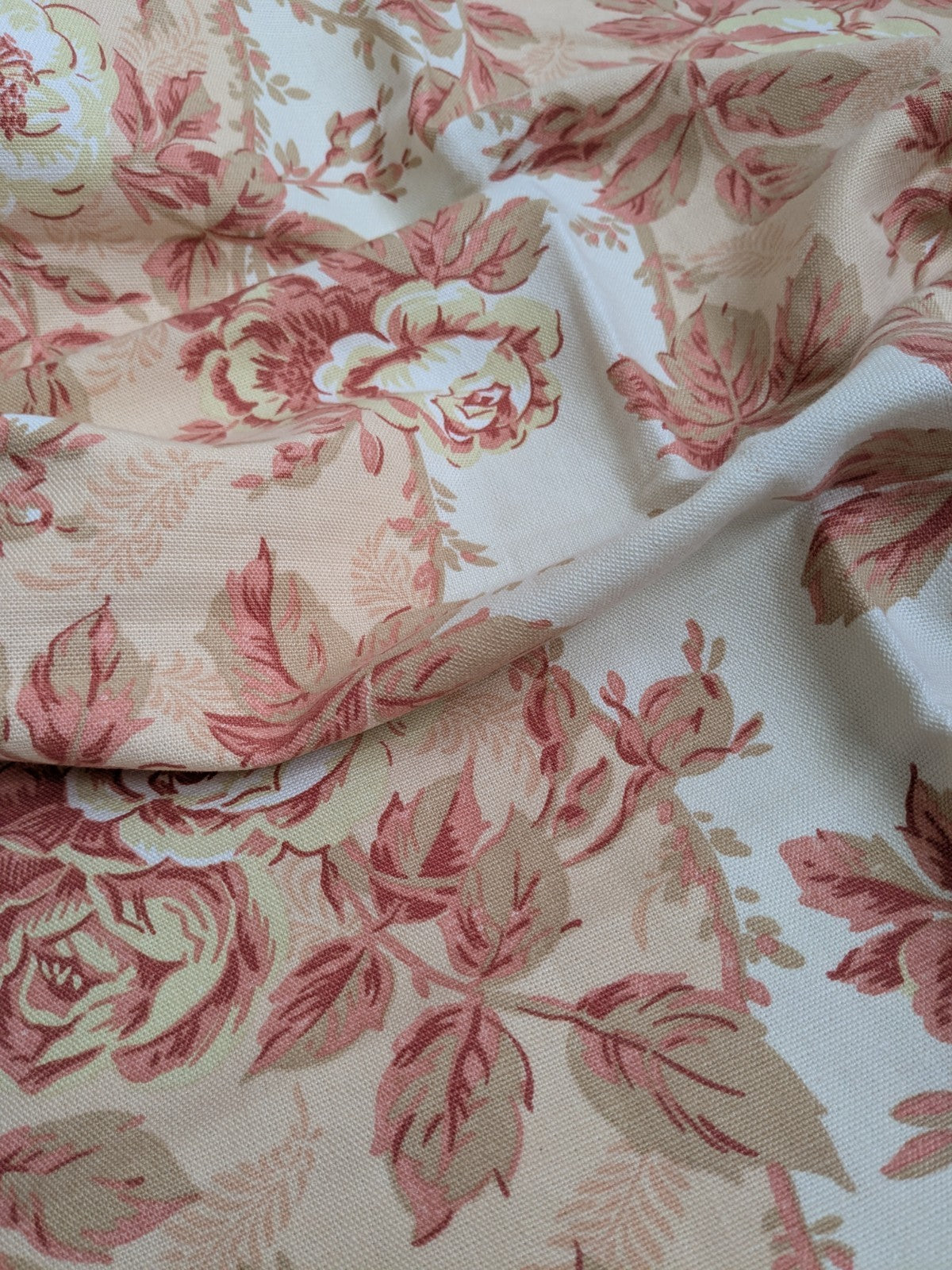 Laura Ashley Fabric Linen Cotton Remnant 1994 Pink Cream Floral 53 x 35 in