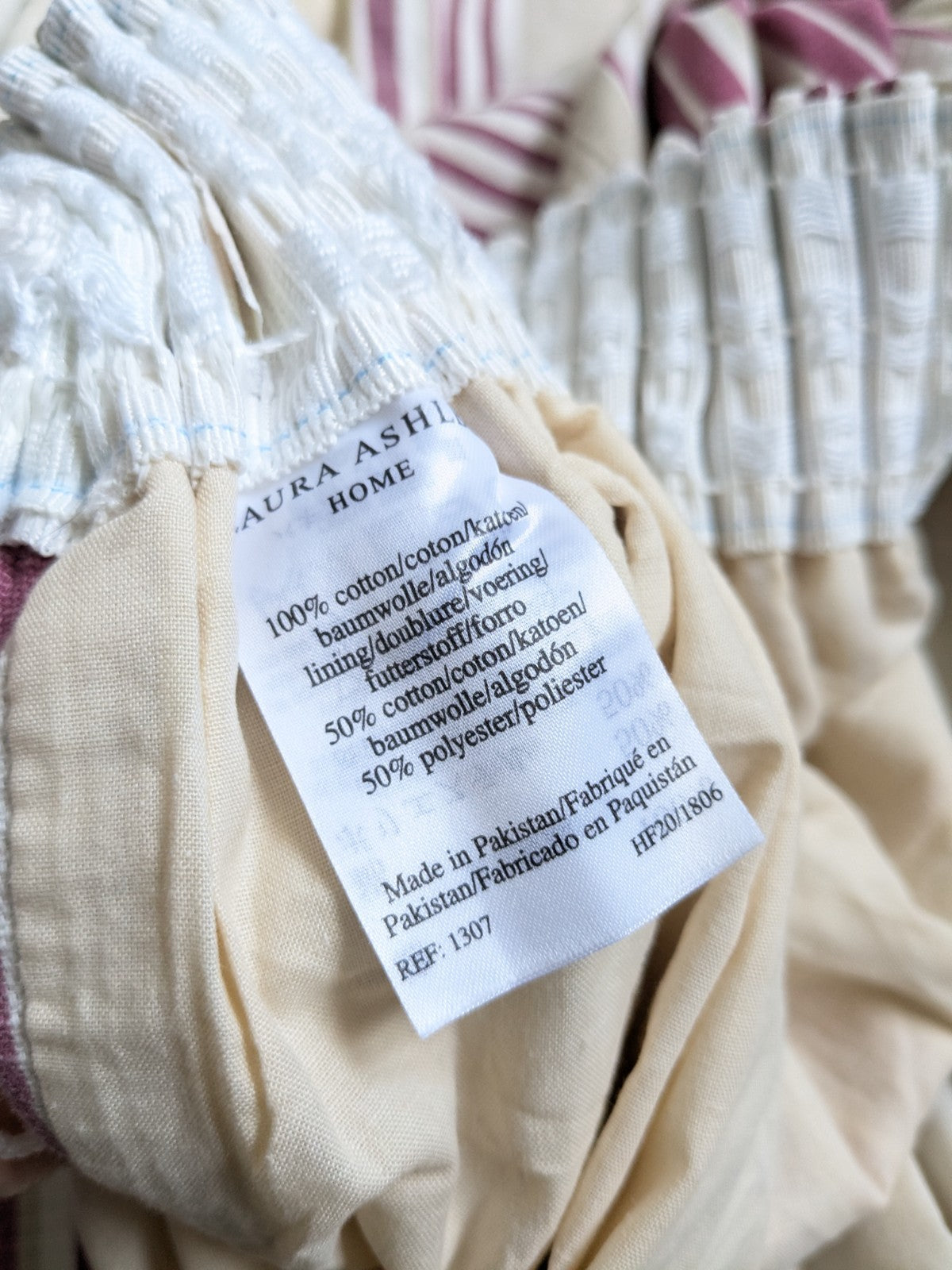 Laura Ashley Curtains W86 x L75 in Beige Pink Striped Lined Pencil Pleat READ D.