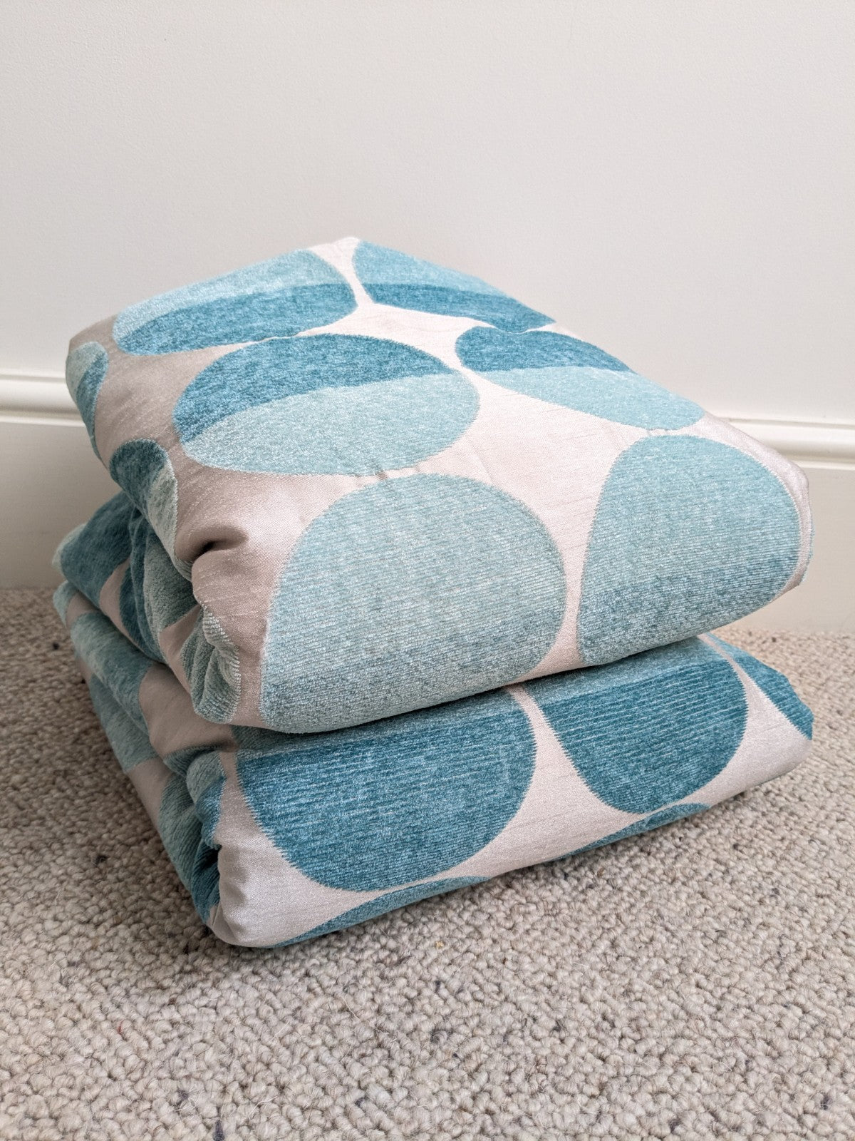 Next Curtains W168 x L229cm Turquoise Beige Eyelet Retro Embroidered Circles