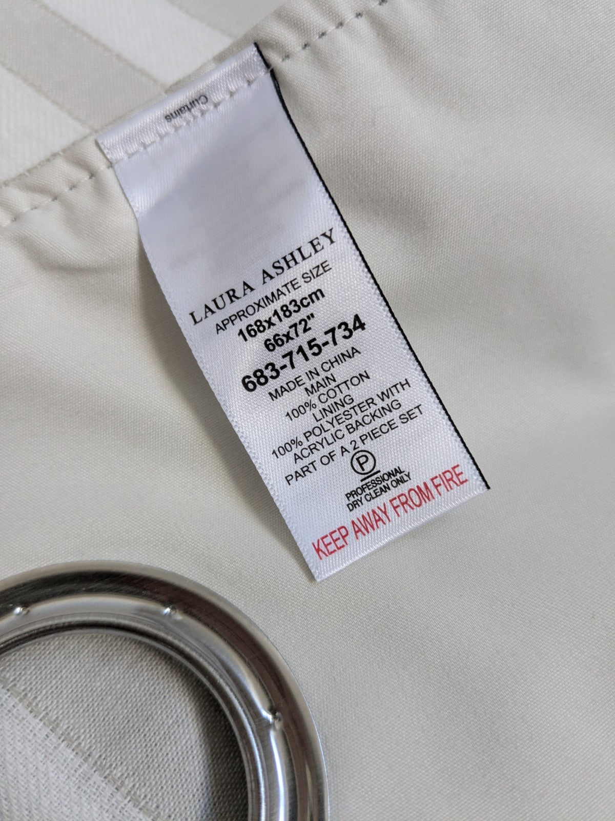 Laura Ashley Curtains W168 x L183 cm Beige Striped Blackout Lining Eyelet