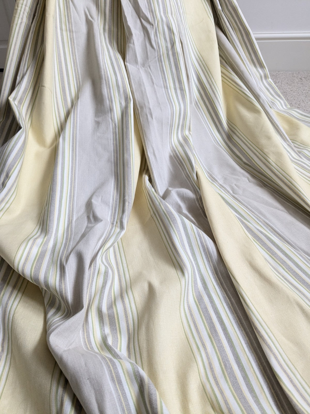 Laura Ashley Yellow Beige Striped Curtains 90 x 90 in Large Long Cotton Heavy