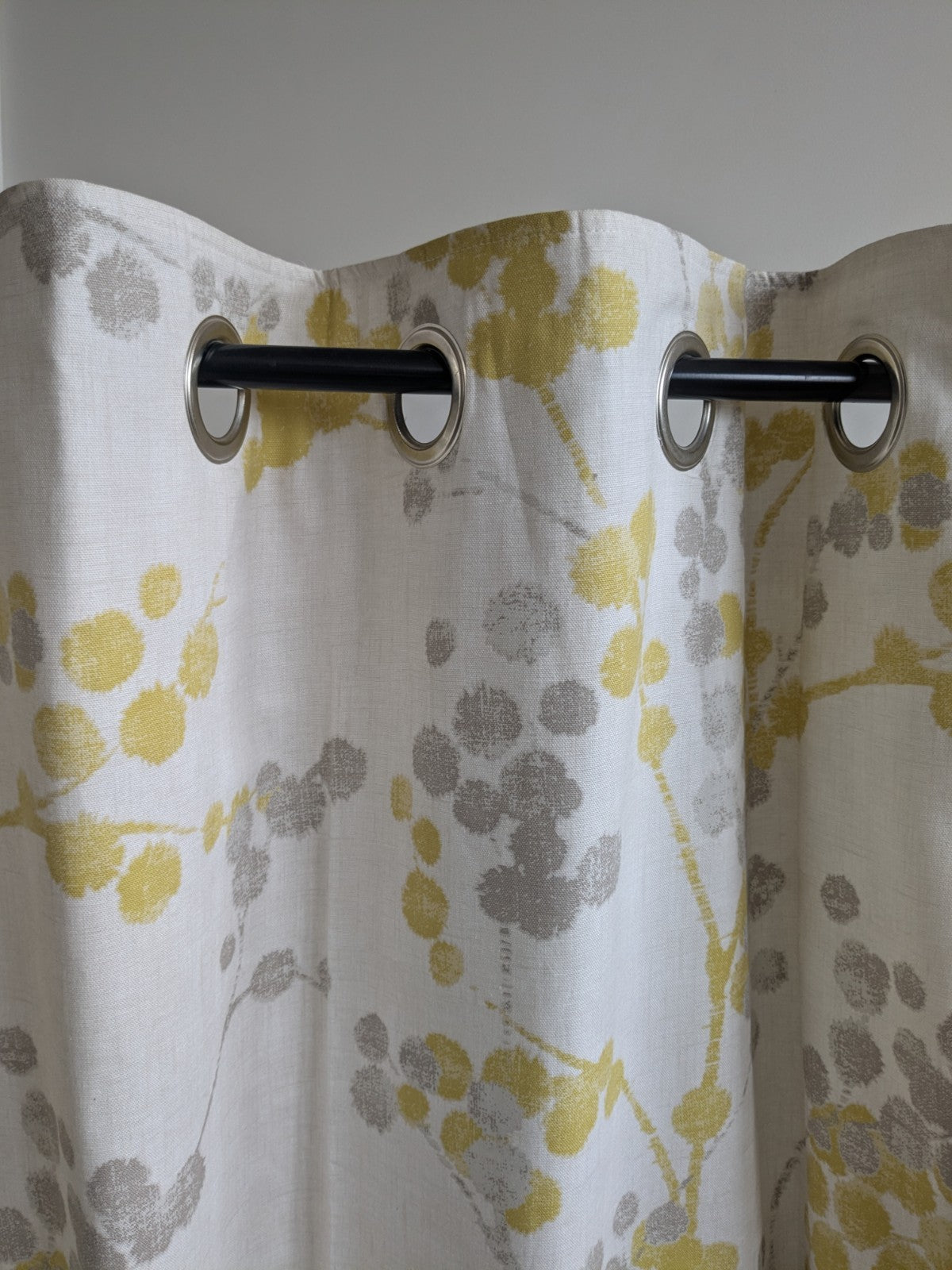 Next Long Cotton Eyelet Curtains 135x229 cm W53xD90in Lined Yellow Floral Beige