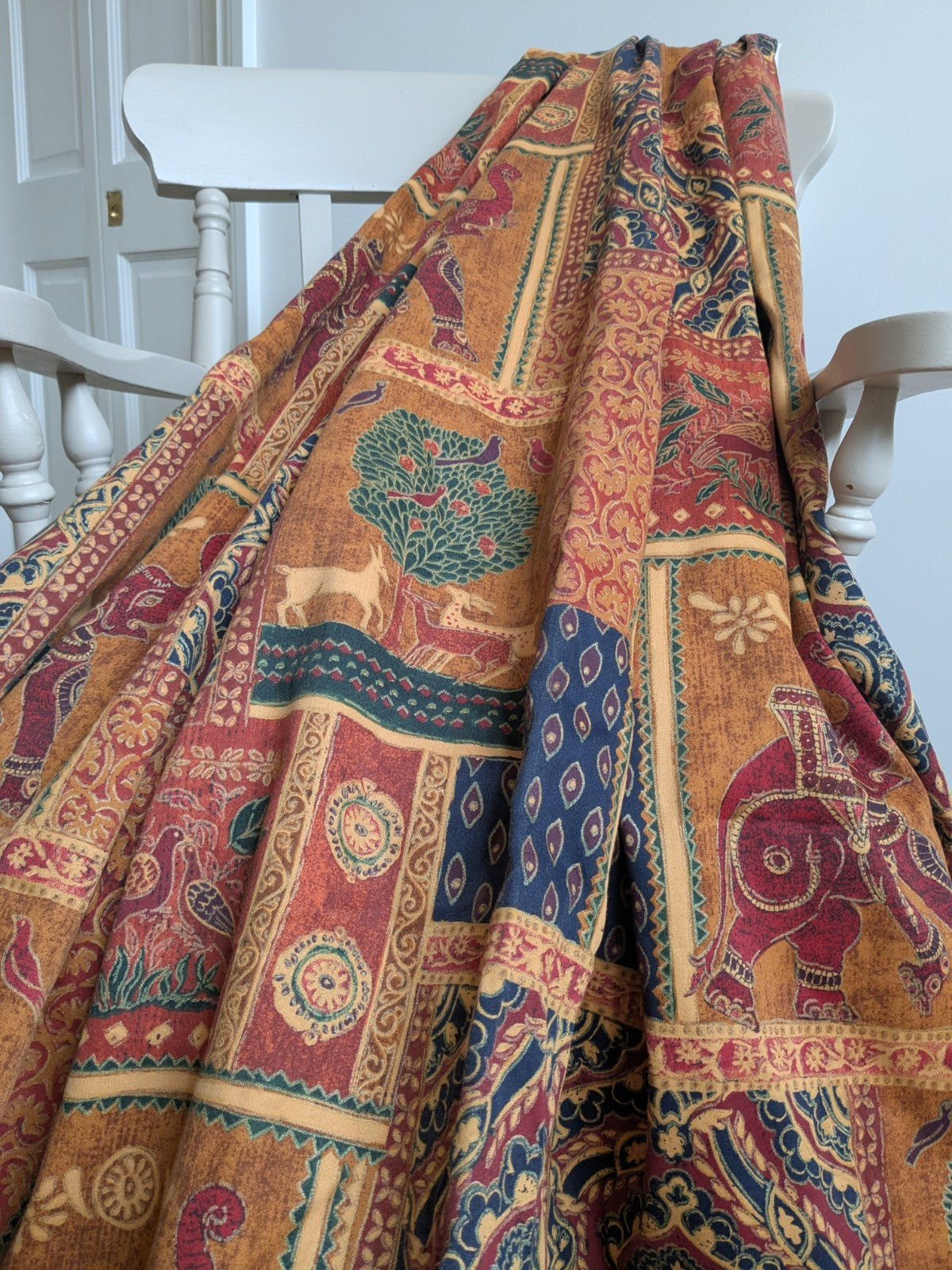 Vintage Raj Elephant Patchwork Design Gold Batik Details Curtains W72" x L70"