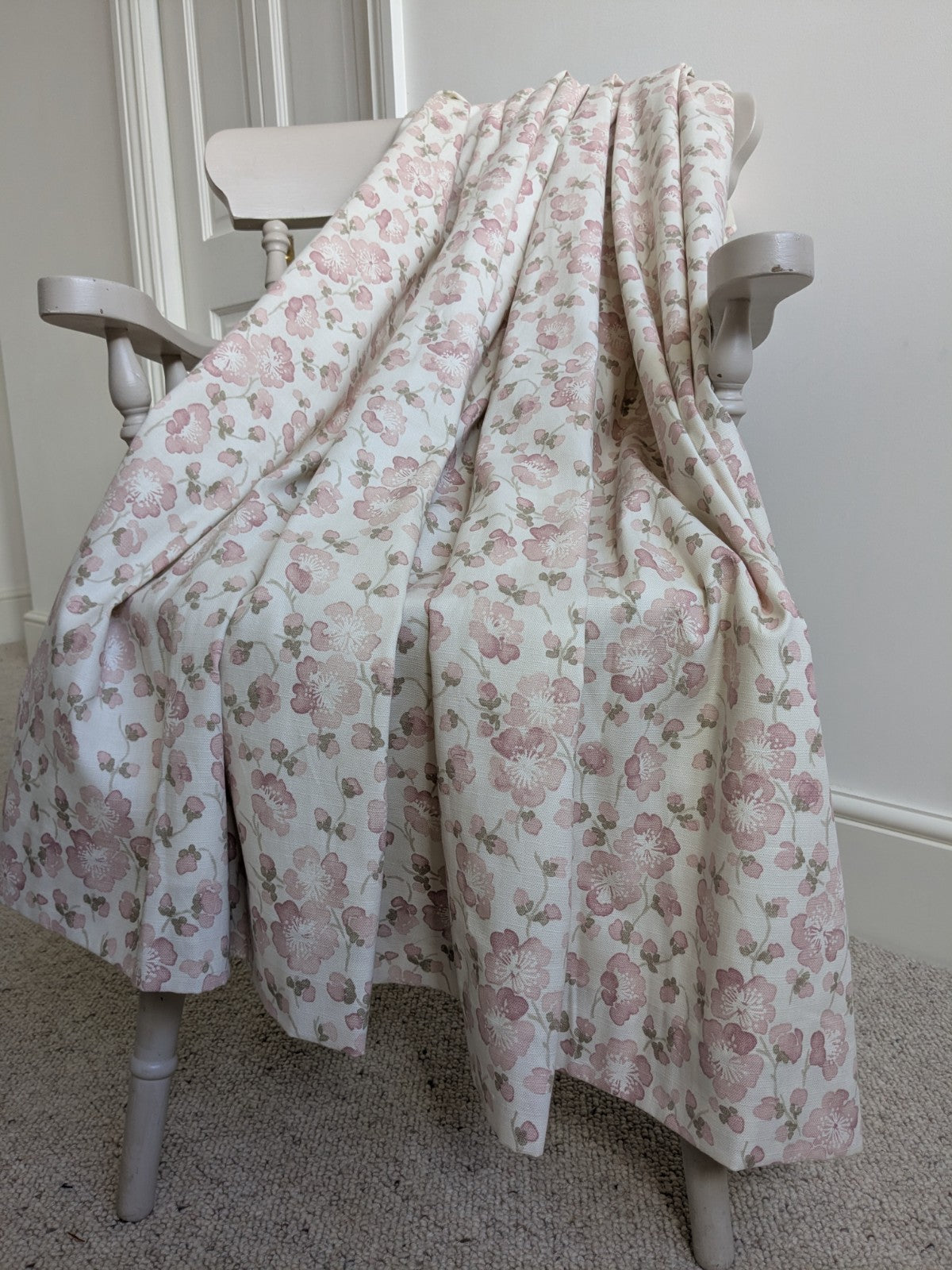 Blendworth Fabric Single Curtain D48 x W70in Pink Blossom Pencil Pleat Cottage