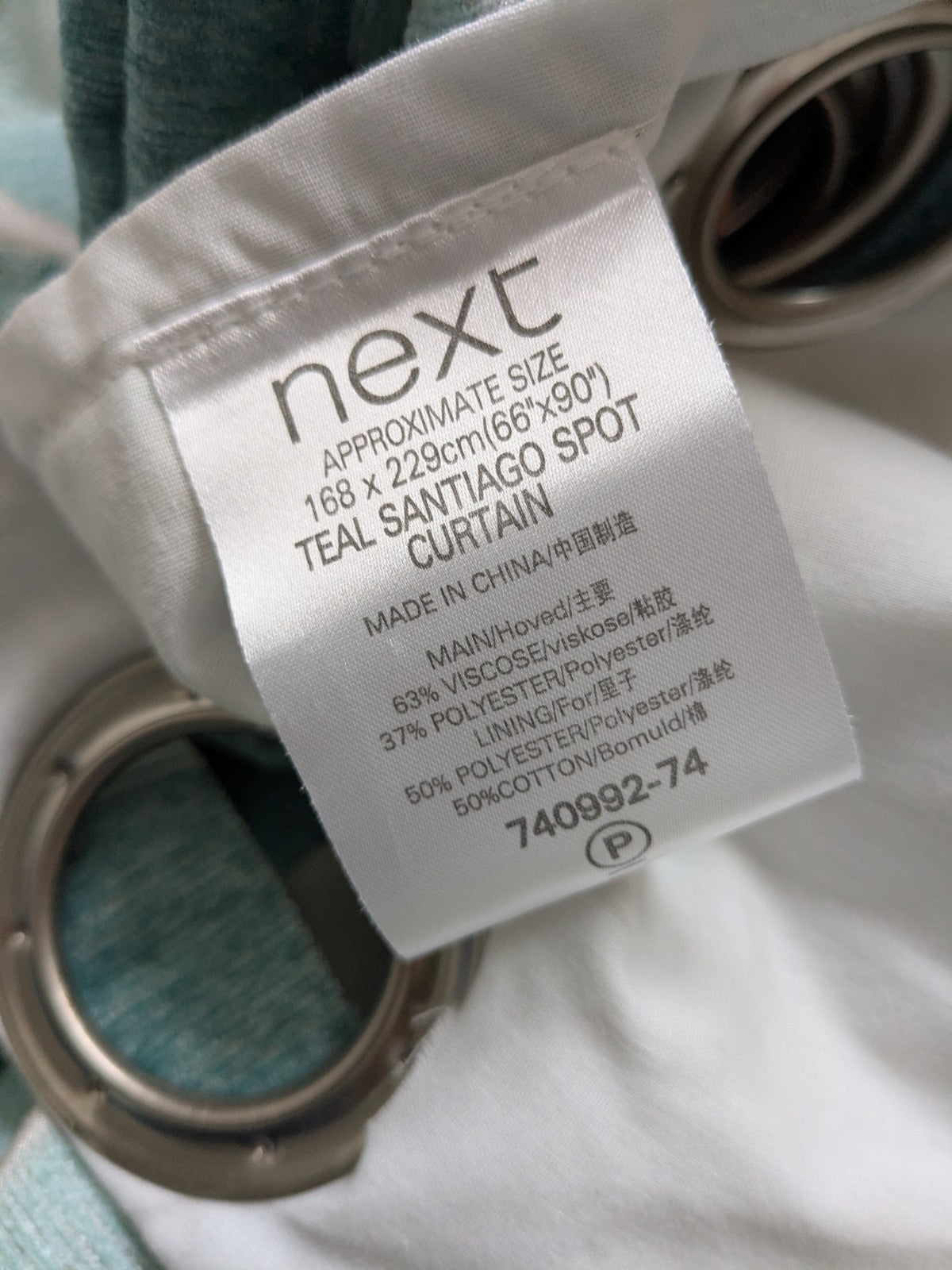 Next Curtains W168 x L229cm Turquoise Beige Eyelet Retro Embroidered Circles