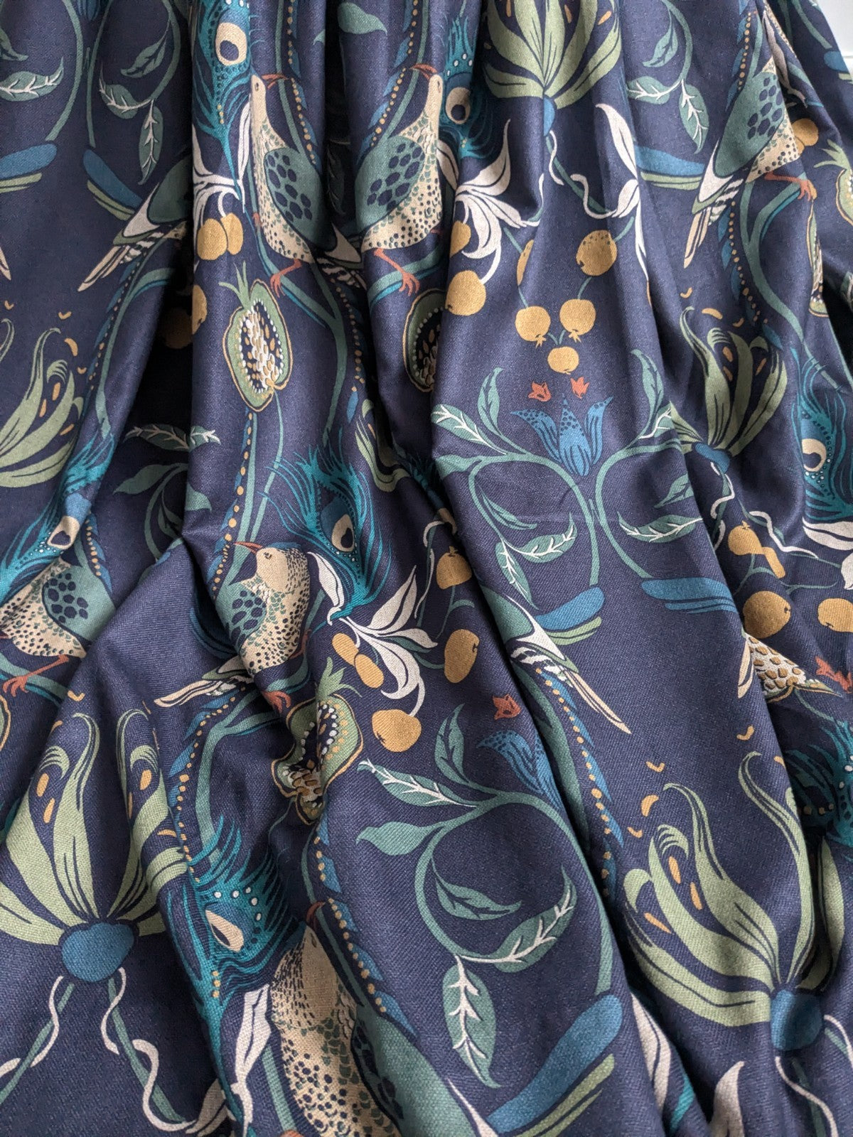 Dunelm Curtains W228 x L182 cm Havisham Navy Blue Fully Lined Eyelet Bird Print