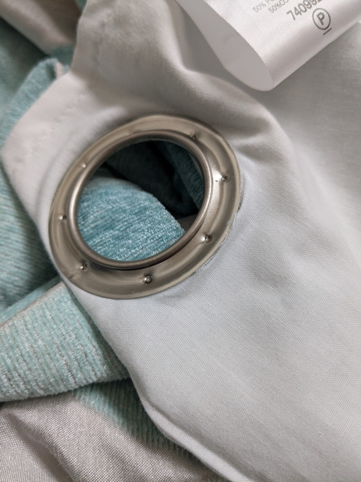 Next Curtains W168 x L229cm Turquoise Beige Eyelet Retro Embroidered Circles